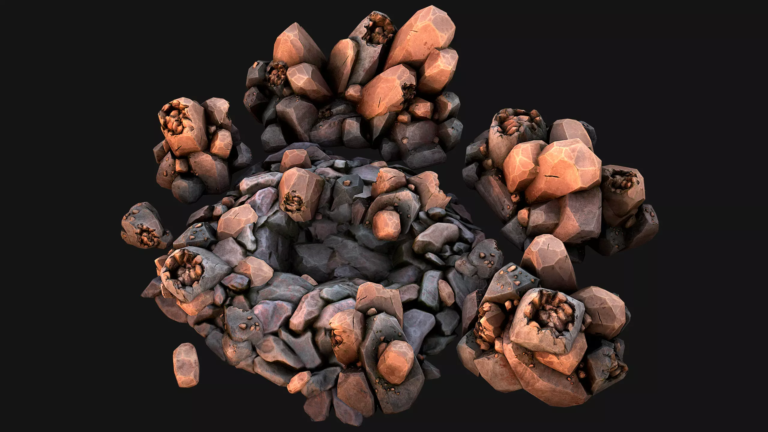 Copper Deposits Ore and Stones Resource Set Low-poly 3D model_0
