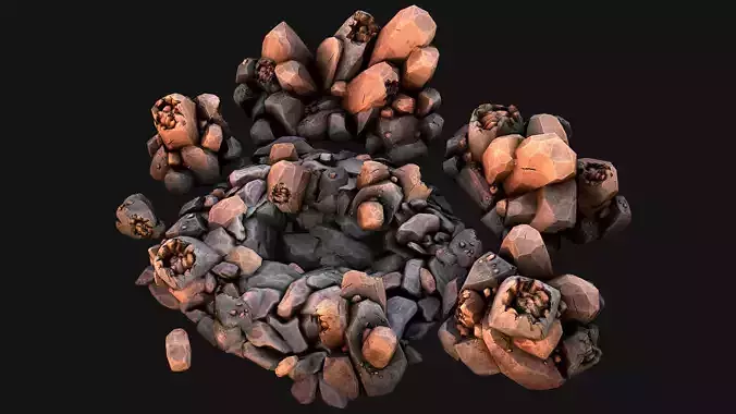 Copper Deposits Ore and Stones Resource Set Low-poly 3D model