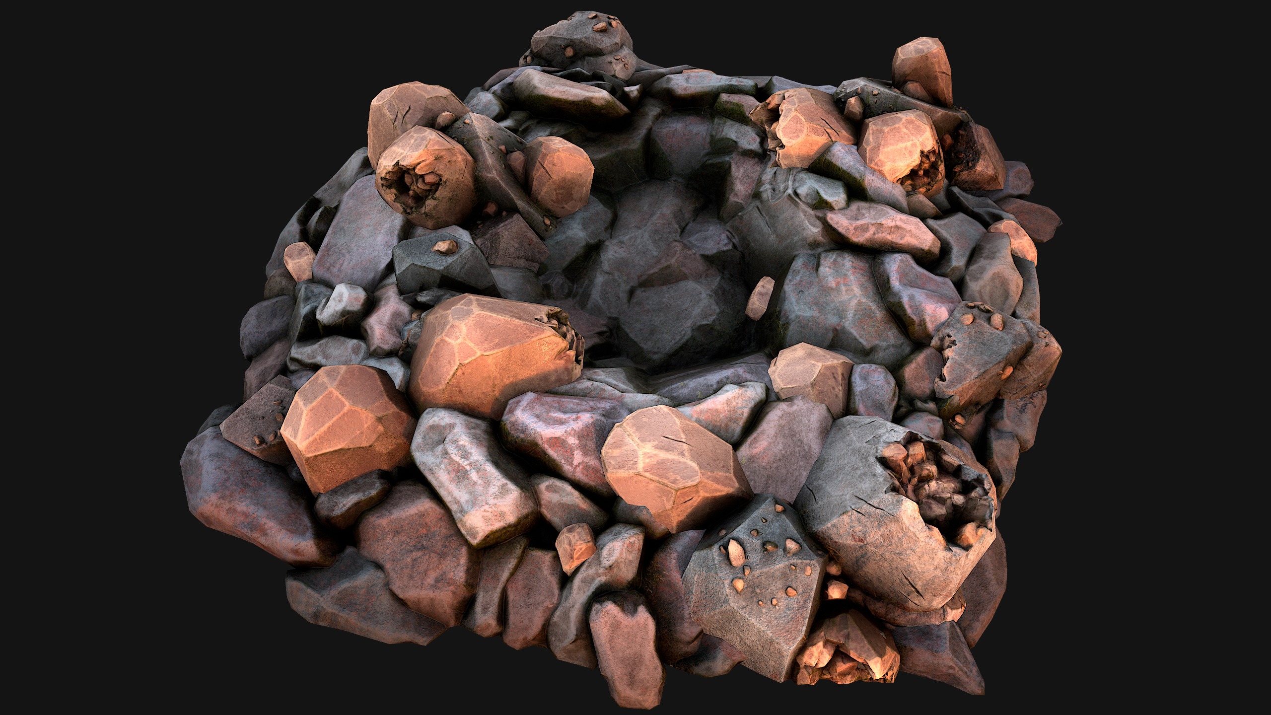 Copper Deposits Ore and Stones Resource Set Low-poly 3D model_29