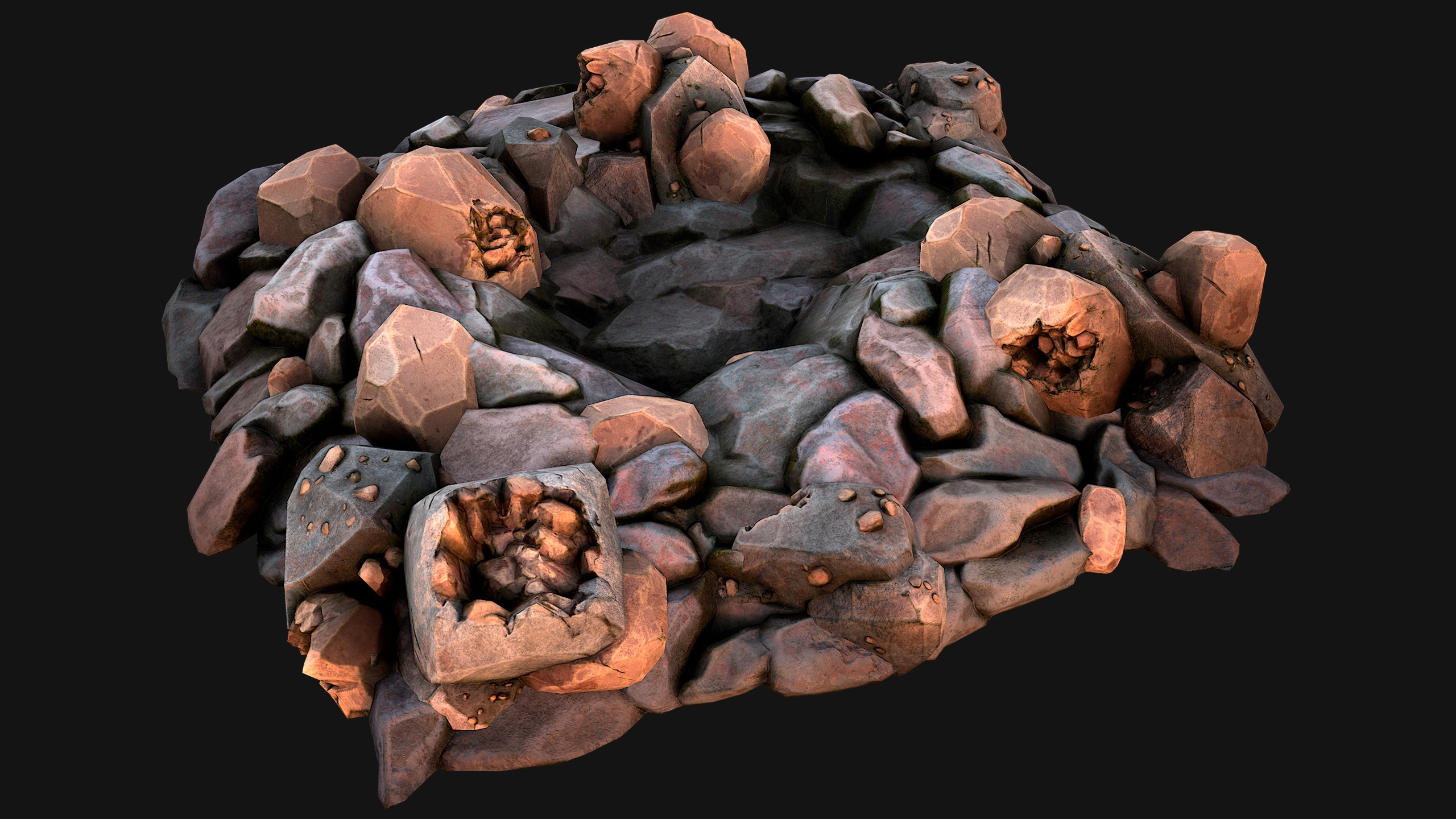 Copper Deposits Ore and Stones Resource Set Low-poly 3D model_22