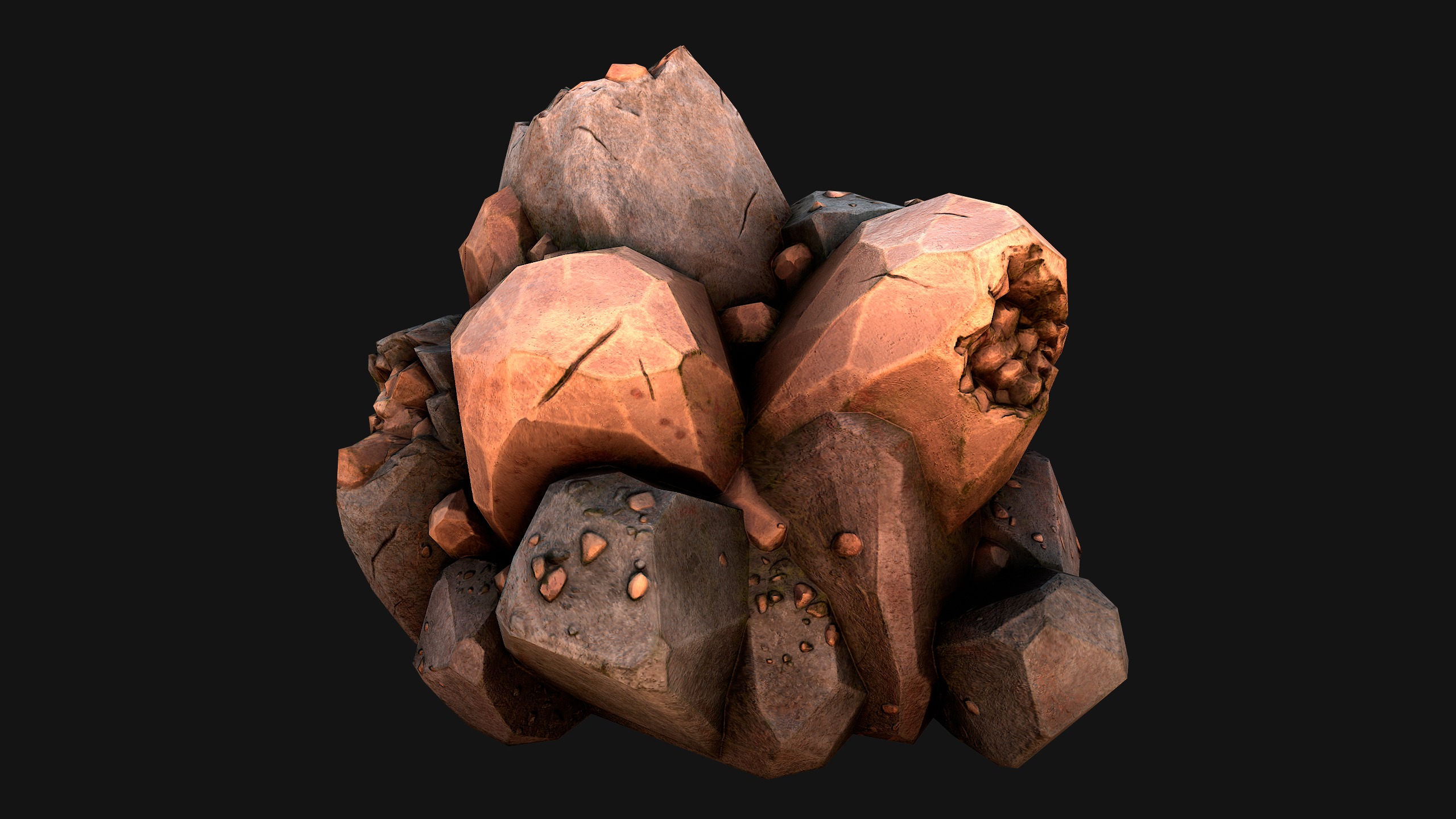 Copper Deposits Ore and Stones Resource Set Low-poly 3D model_13