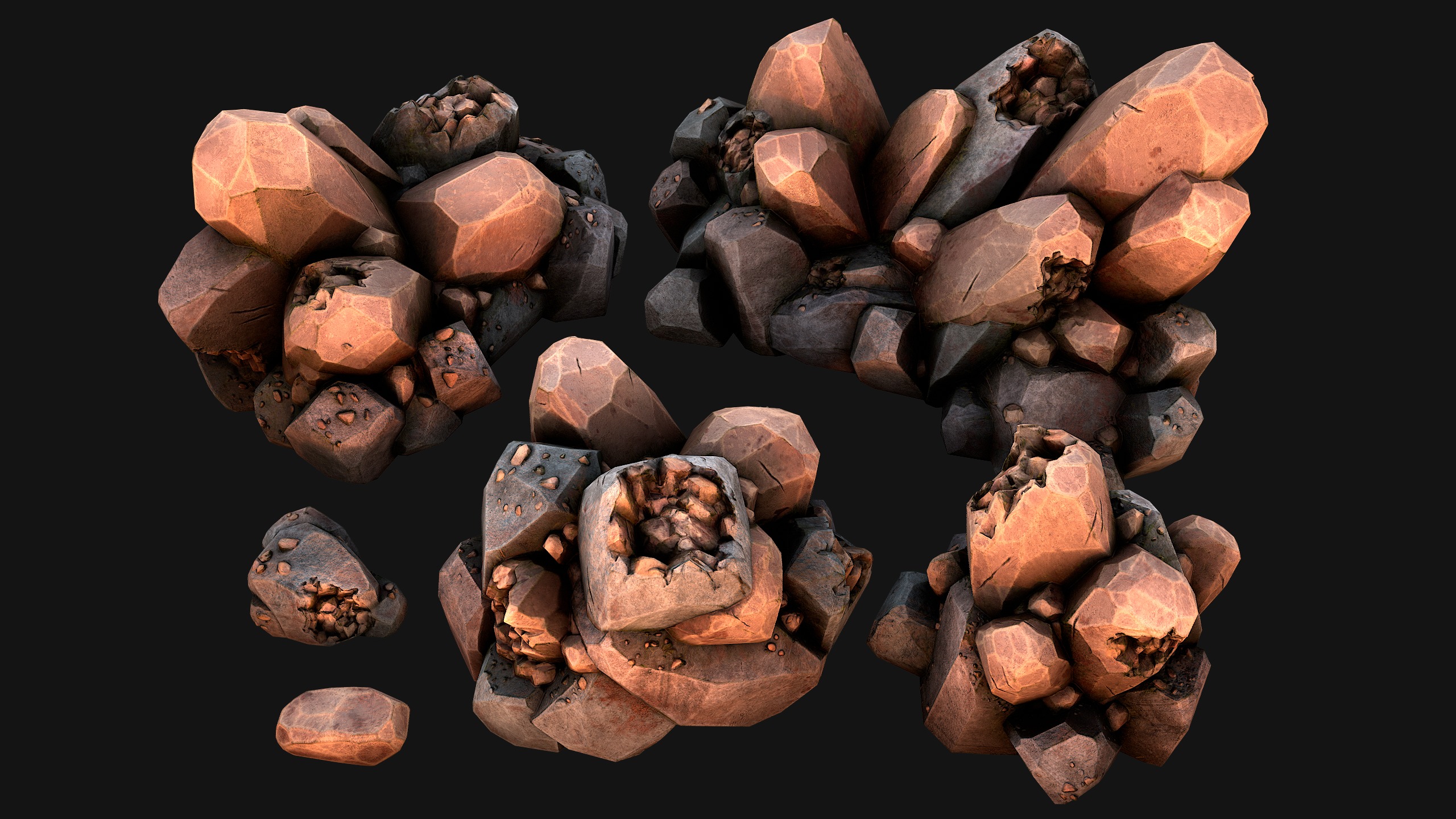 Copper Deposits Ore and Stones Resource Set Low-poly 3D model_10