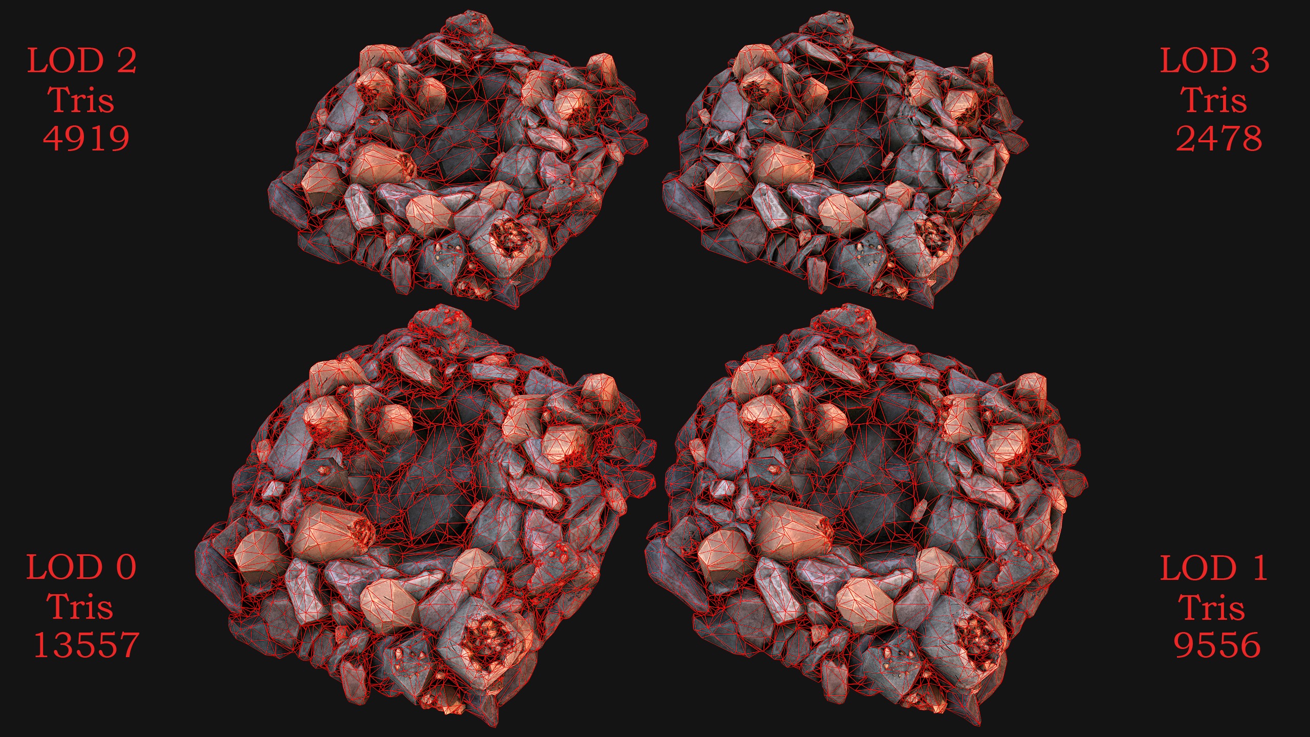 Copper Deposits Ore and Stones Resource Set Low-poly 3D model_4
