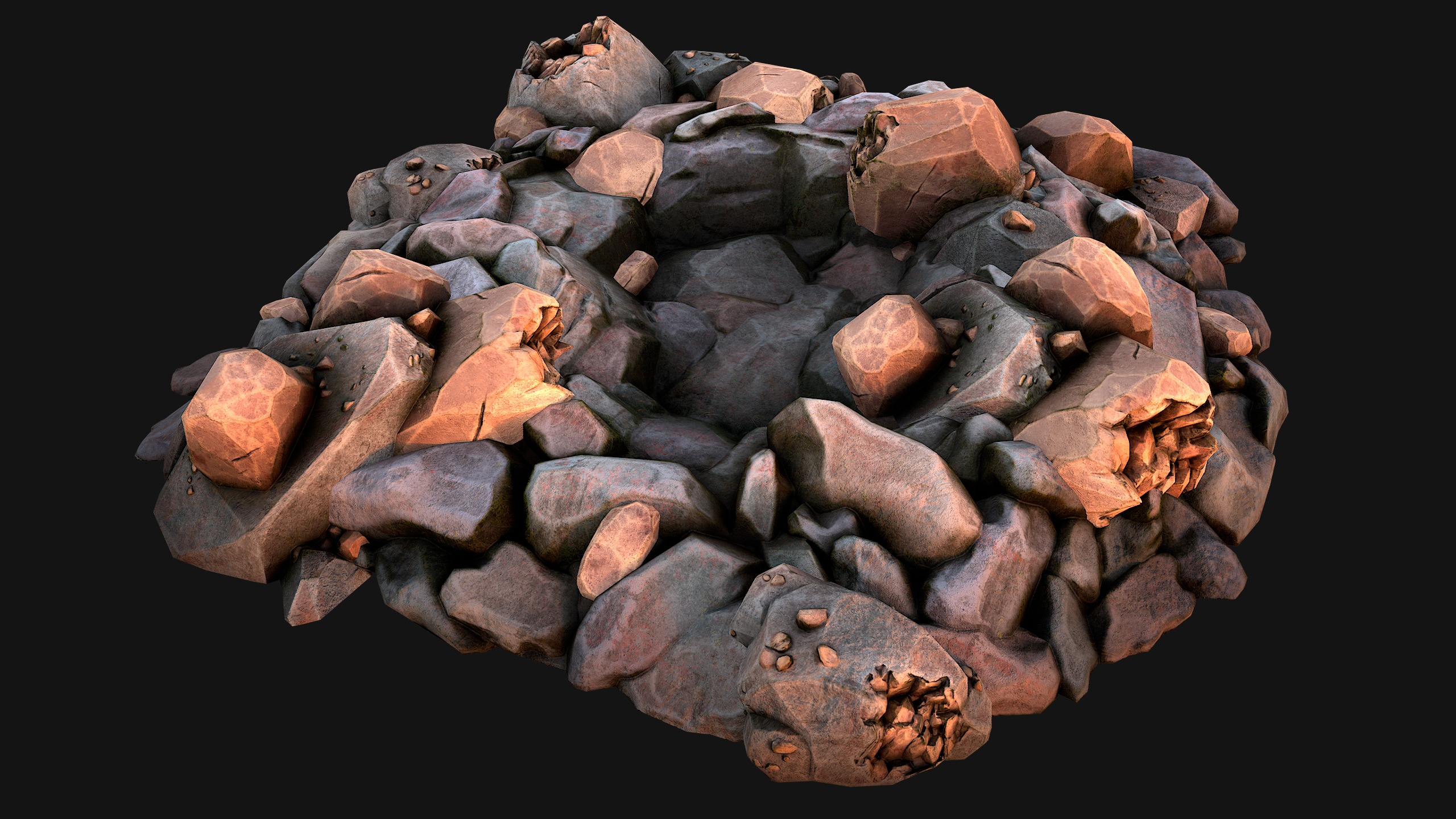 Copper Deposits Ore and Stones Resource Set Low-poly 3D model_23