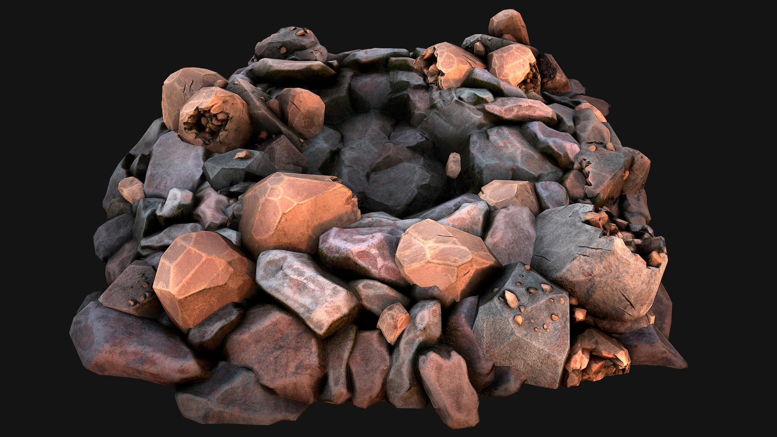 Copper Deposits Ore and Stones Resource Set Low-poly 3D model_26