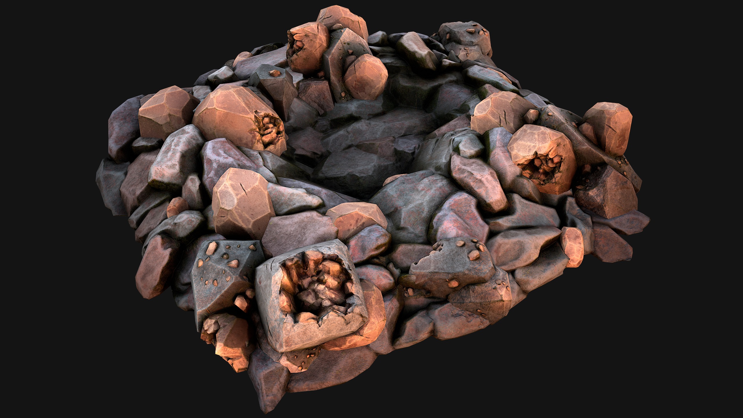 Copper Deposits Ore and Stones Resource Set Low-poly 3D model_30