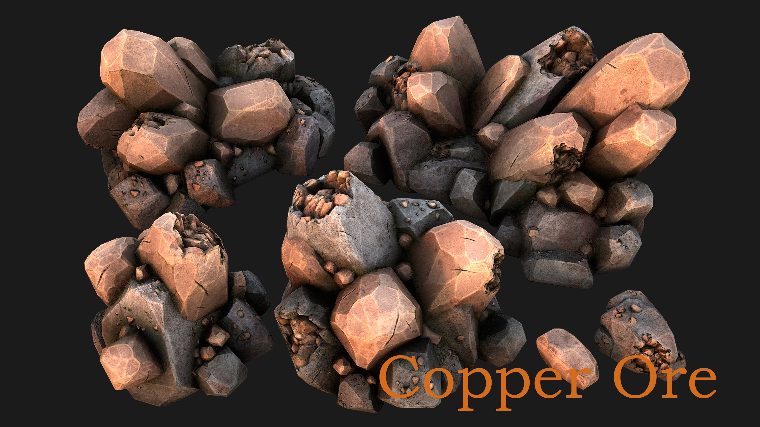 Copper Deposits Ore and Stones Resource Set Low-poly 3D model_6