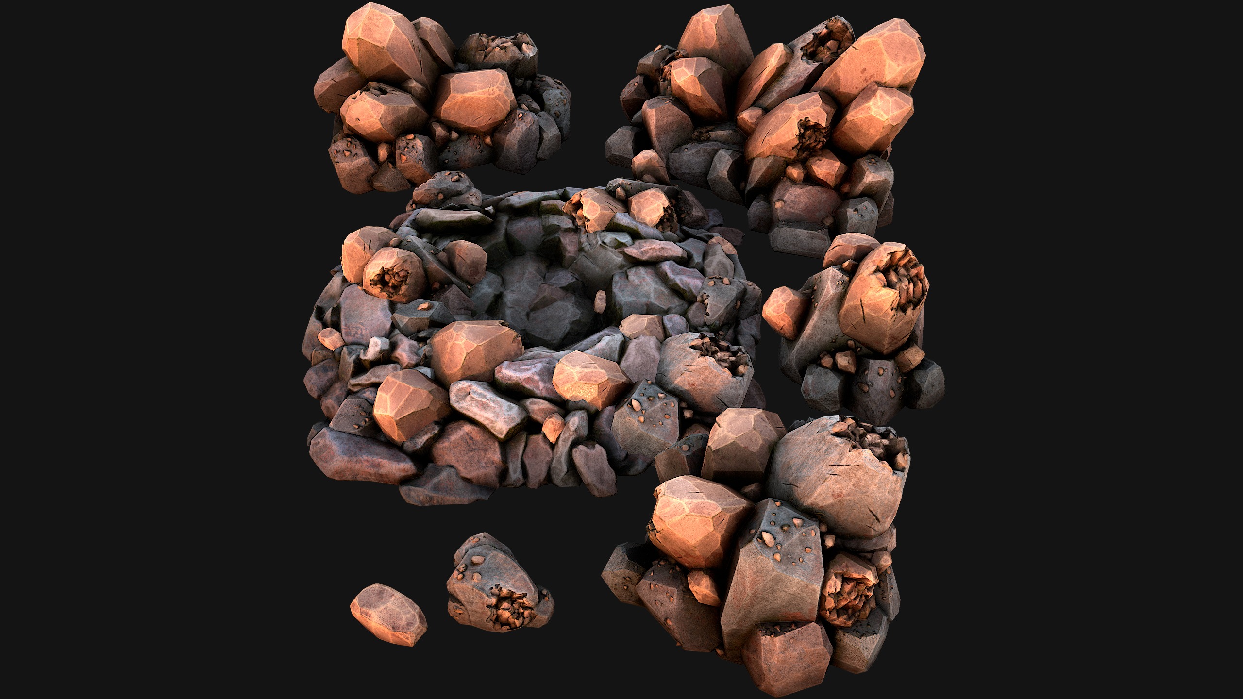 Copper Deposits Ore and Stones Resource Set Low-poly 3D model_8