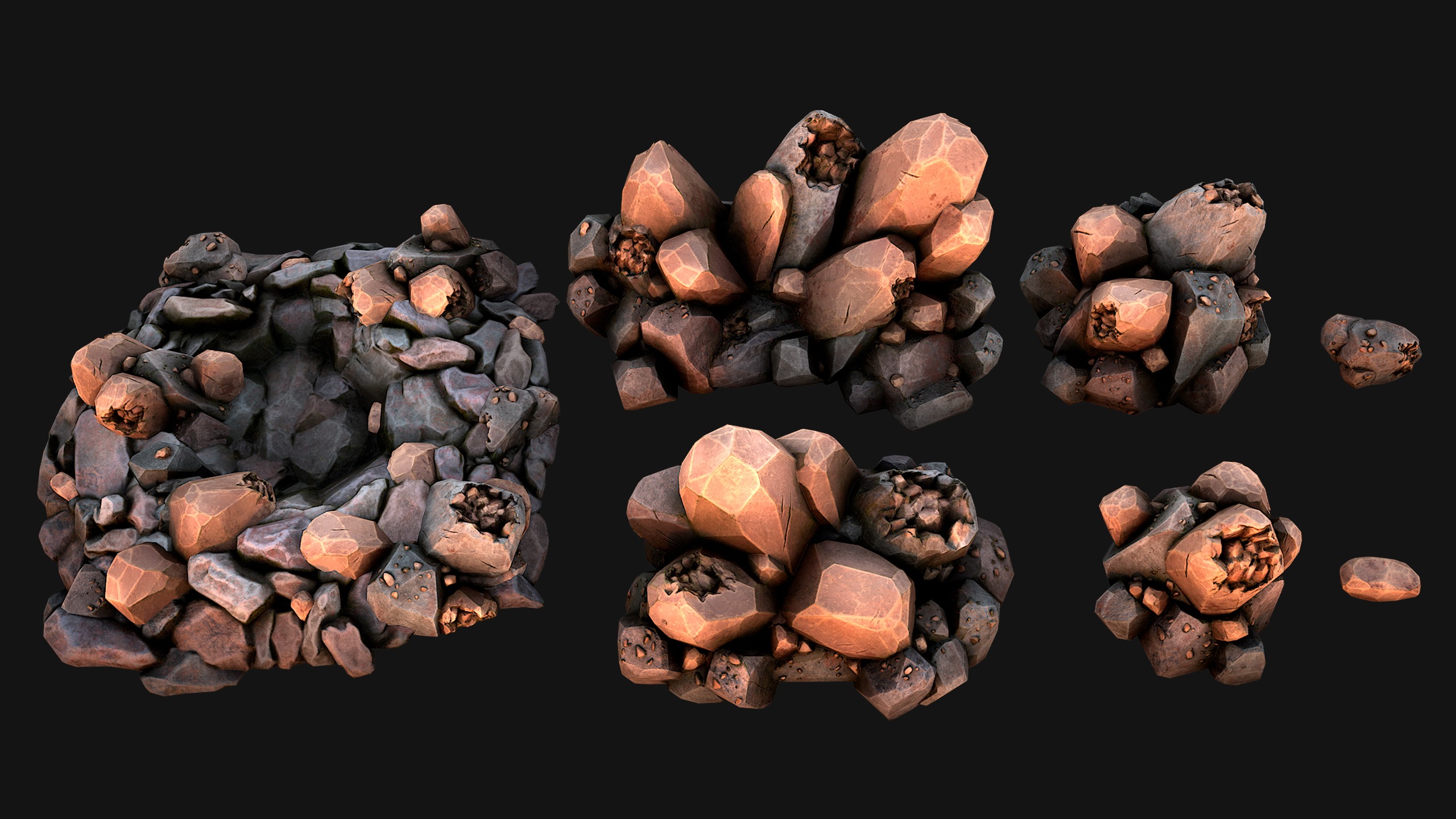 Copper Deposits Ore and Stones Resource Set Low-poly 3D model_5