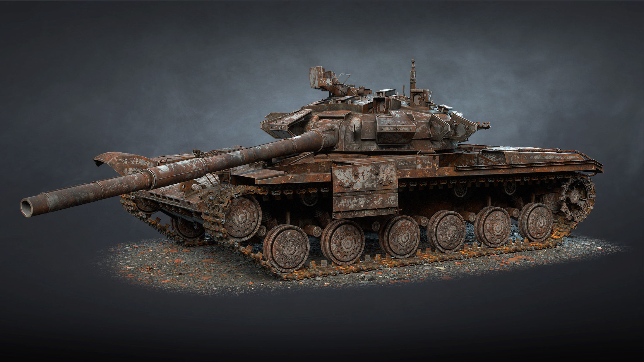 Tank T-64BM Bulat Destroyed Low-poly 3D model_1