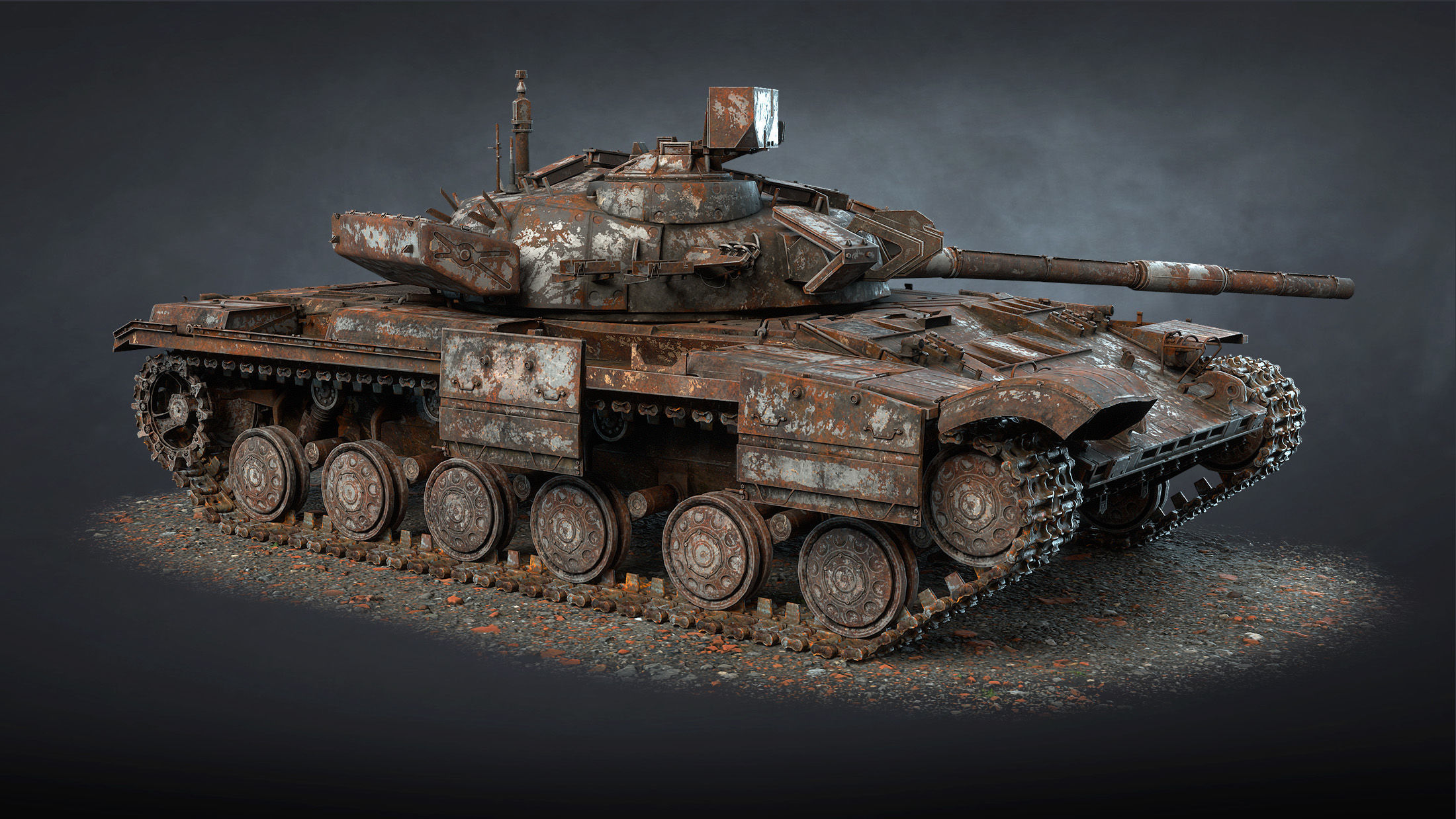 Tank T-64BM Bulat Destroyed Low-poly 3D model_6