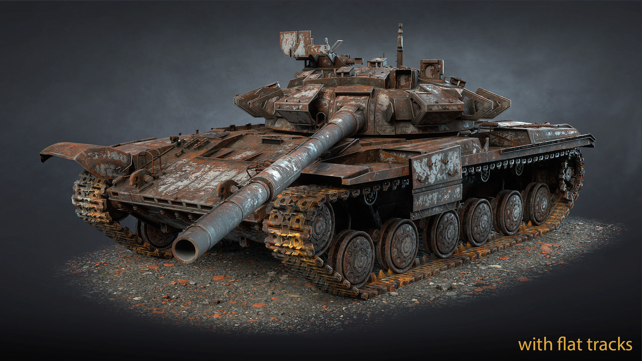 Tank T-64BM Bulat Destroyed Low-poly 3D model_8