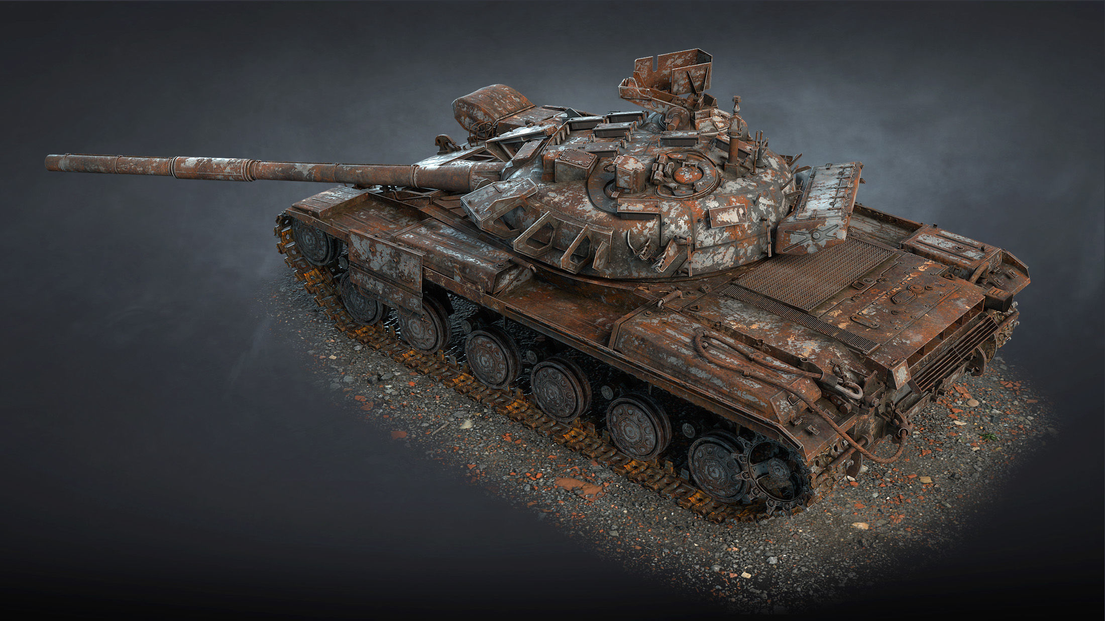 Tank T-64BM Bulat Destroyed Low-poly 3D model_3