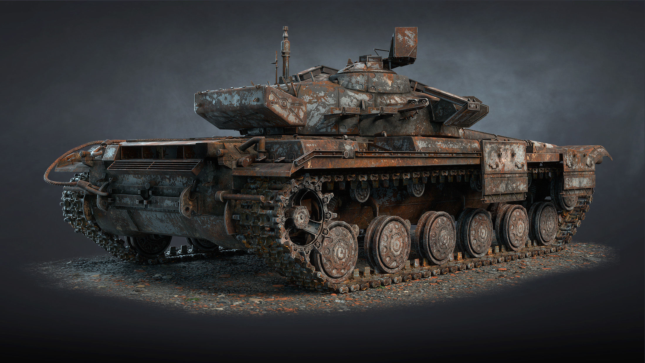 Tank T-64BM Bulat Destroyed Low-poly 3D model_4