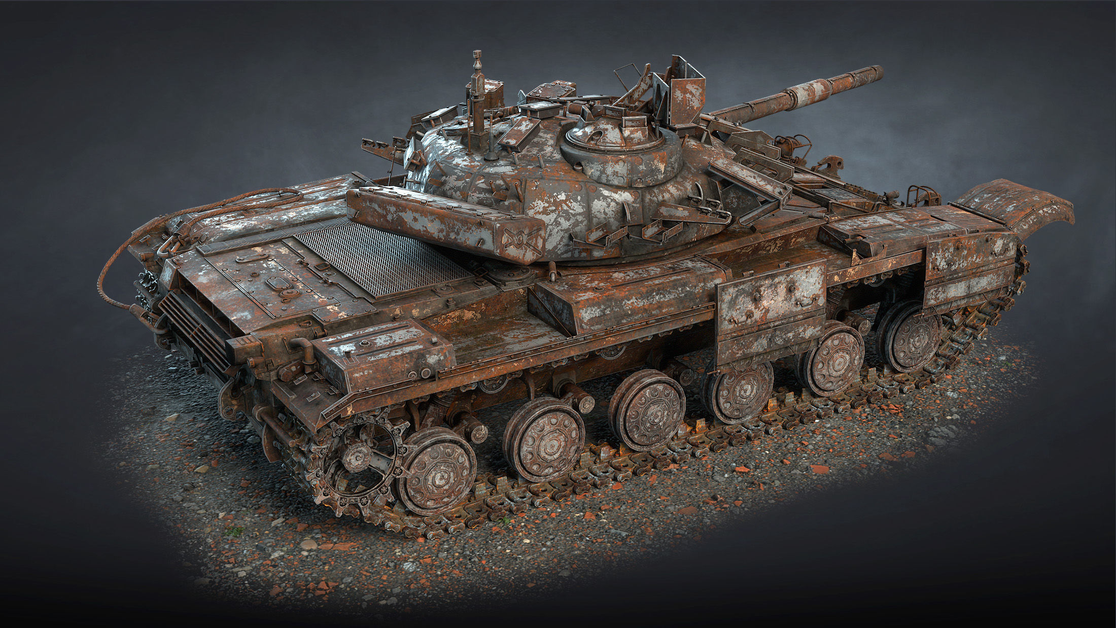 Tank T-64BM Bulat Destroyed Low-poly 3D model_5