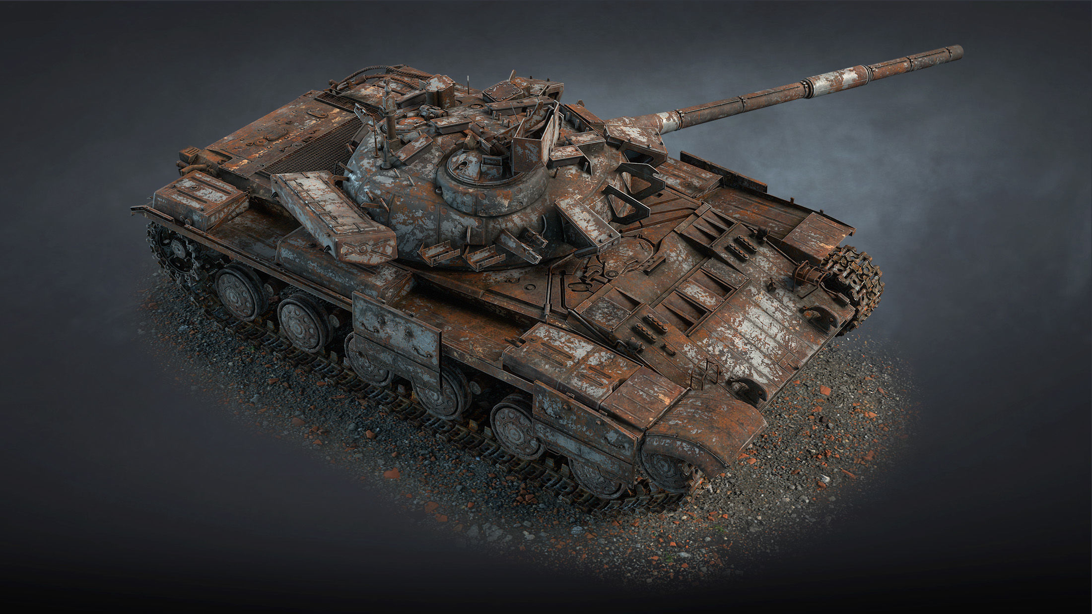 Tank T-64BM Bulat Destroyed Low-poly 3D model_7