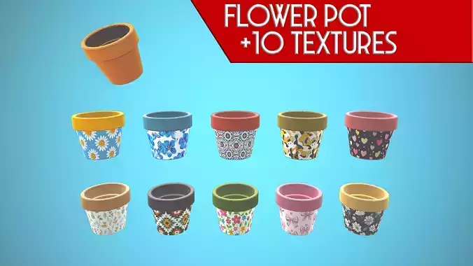 FLOWER POT CARTOON STYLIZED PLUS 10 TEXTURES