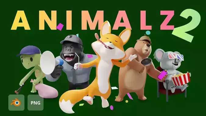 Cartoon 3D animals rigged 3D model