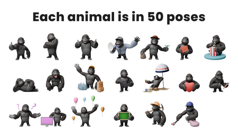 Cartoon 3D animals rigged 3D model_4