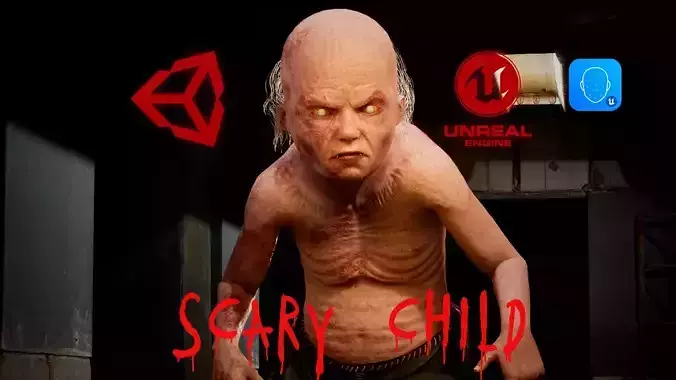 Scary child game character for Horror games Low-poly 3D model