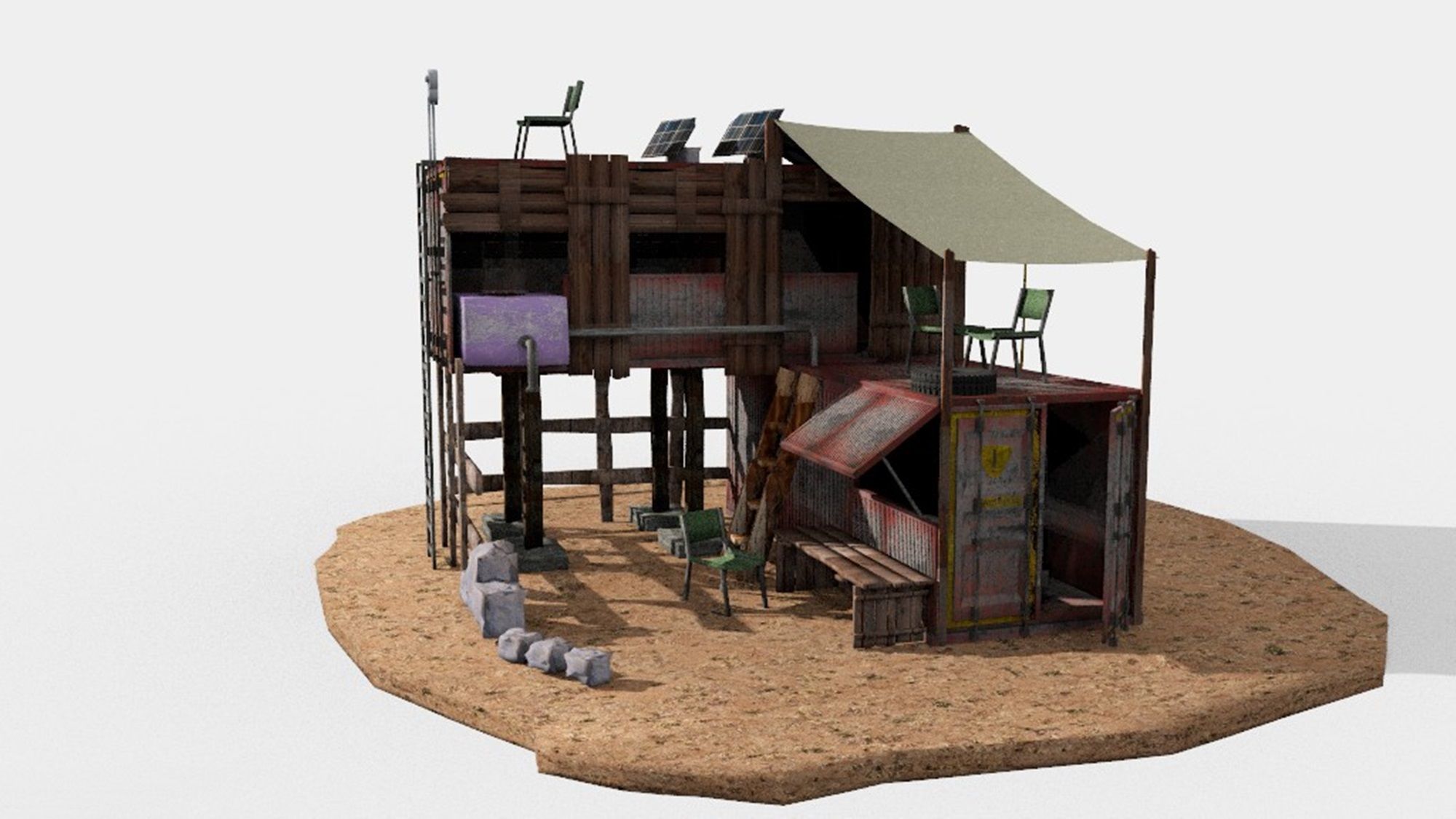 post apocalyptic building shelter house 3D model_2