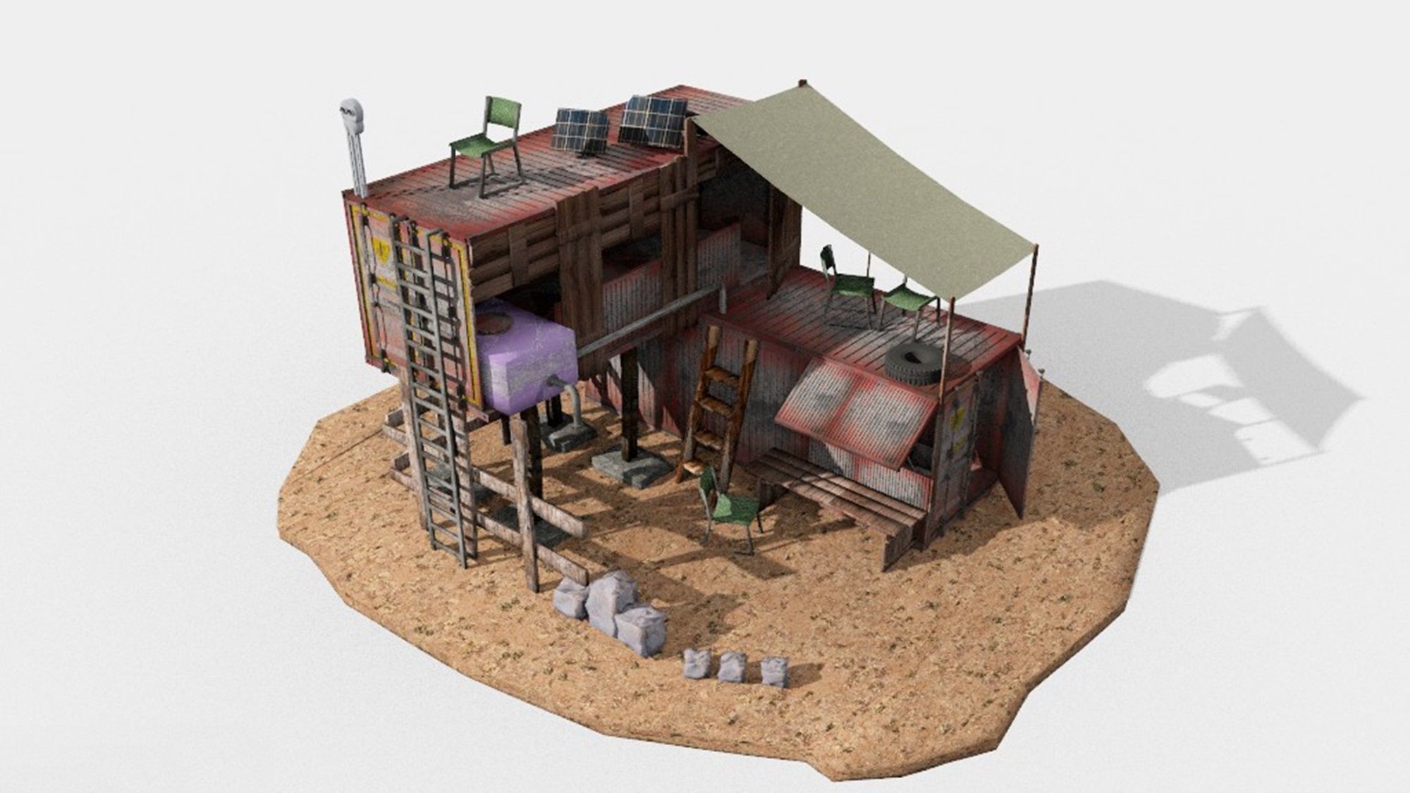 post apocalyptic building shelter house 3D model_4