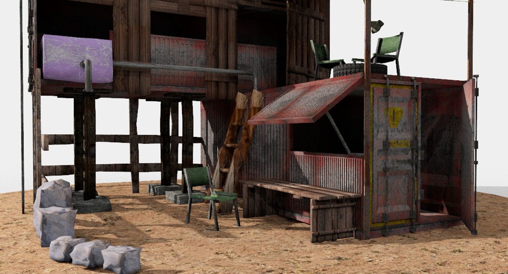 post apocalyptic building shelter house 3D model_1