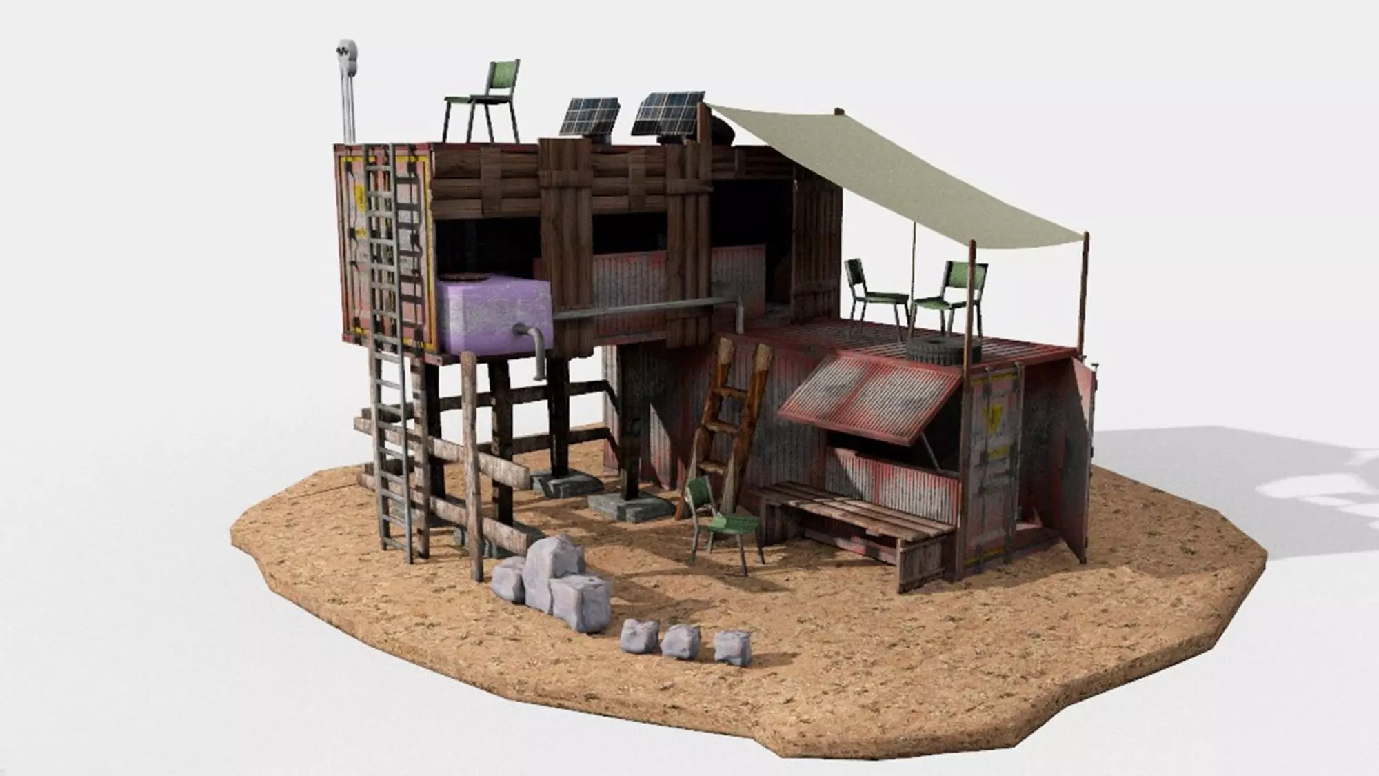 post apocalyptic building shelter house 3D model_0