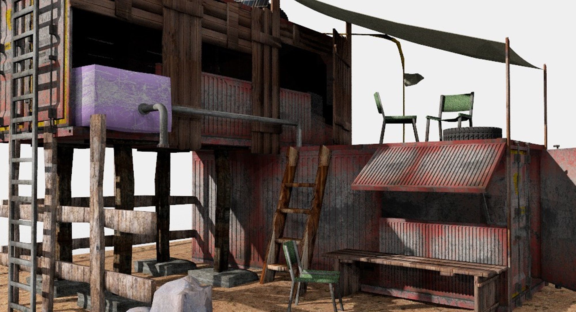 post apocalyptic building shelter house 3D model_3