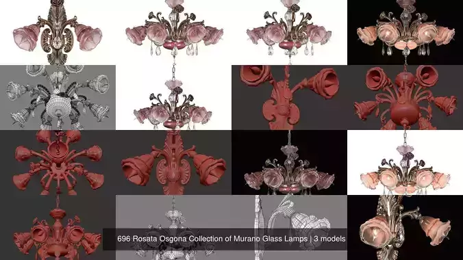 696 Rosata Osgona Collection of Murano Glass Lamps