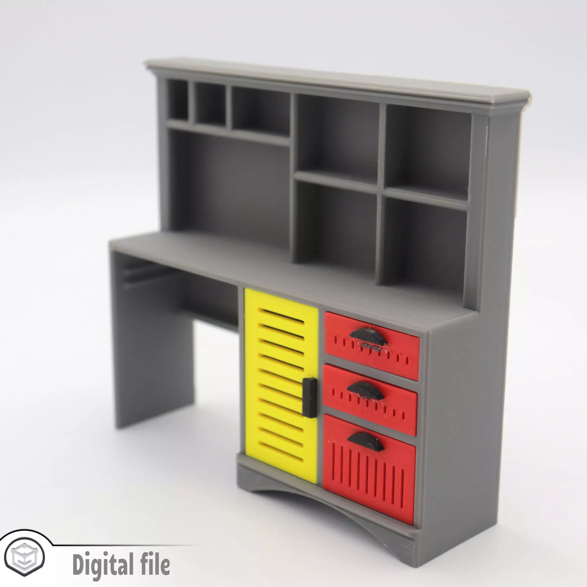 Classic Big desk with drawers door and shelves 3D print model