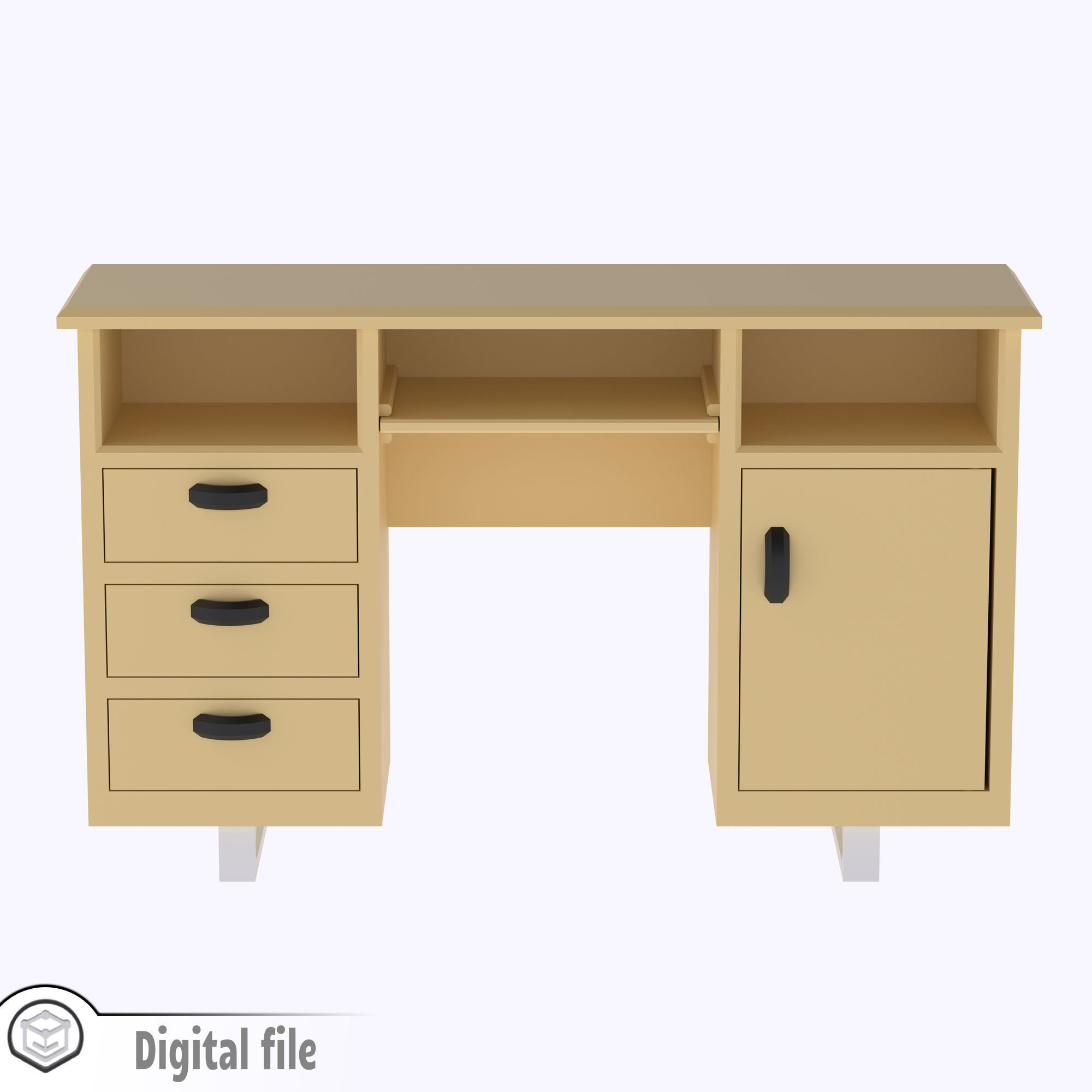 Classic Desk with functional door drawers 3D print model_6