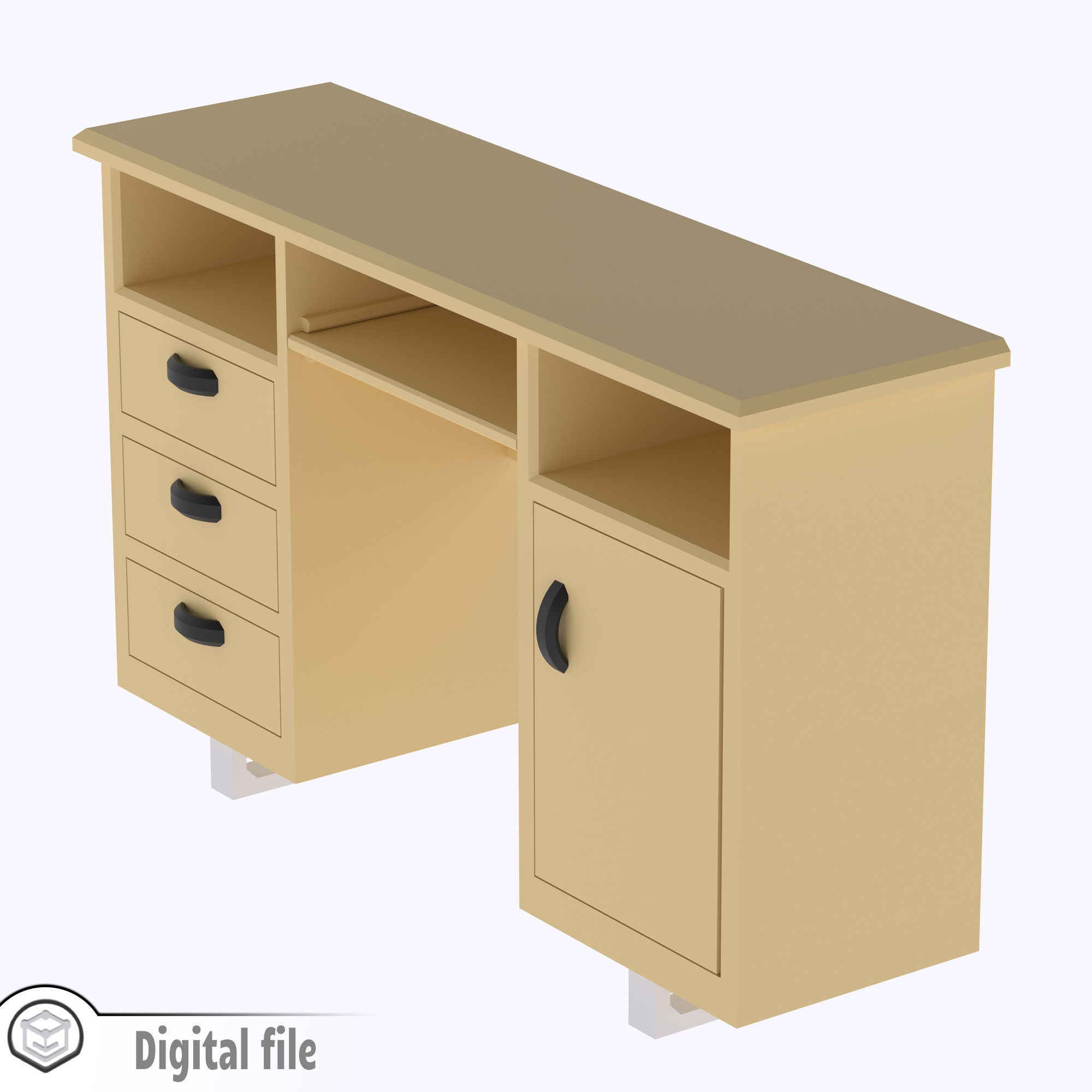 Classic Desk with functional door drawers 3D print model_10