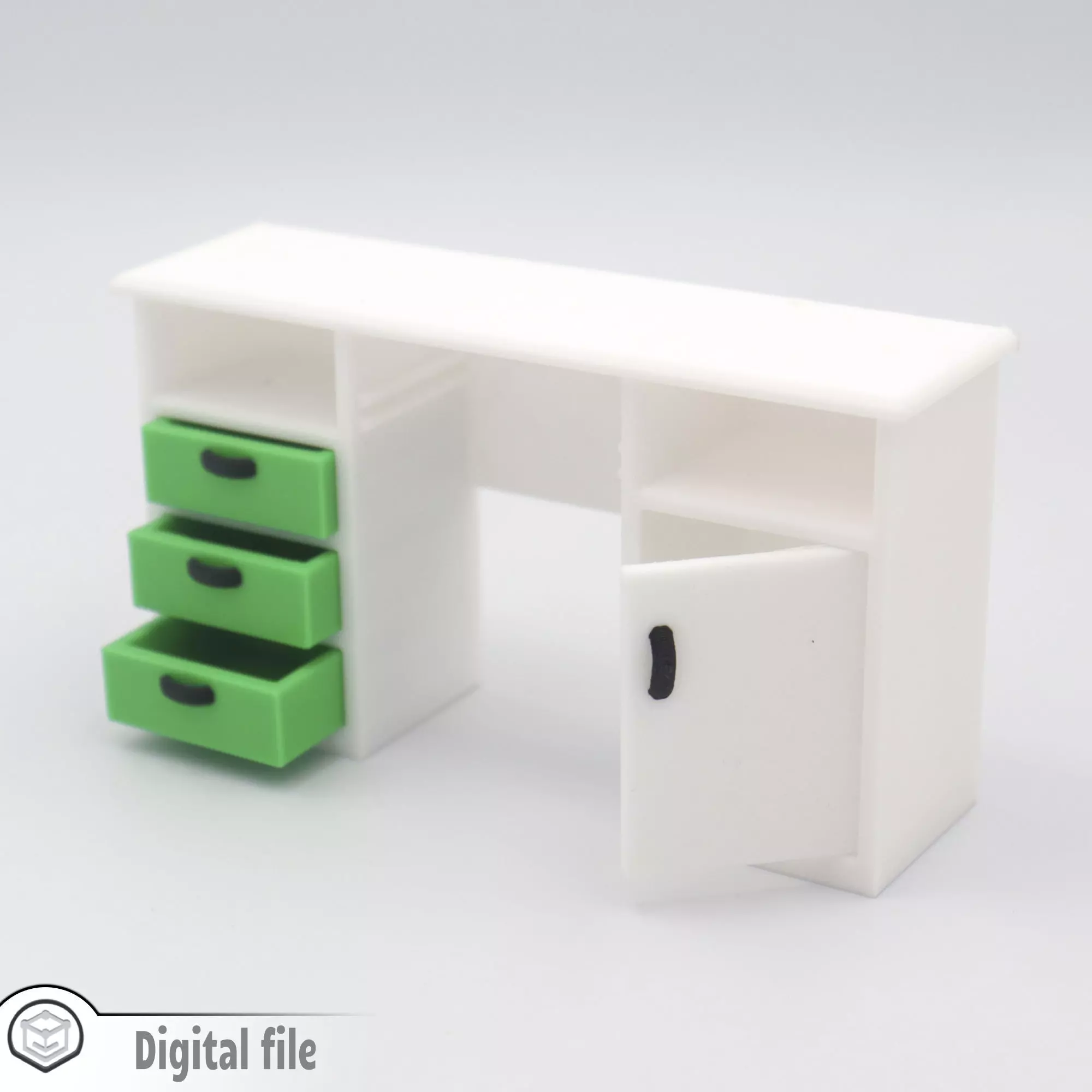 Classic Desk with functional door drawers 3D print model_0