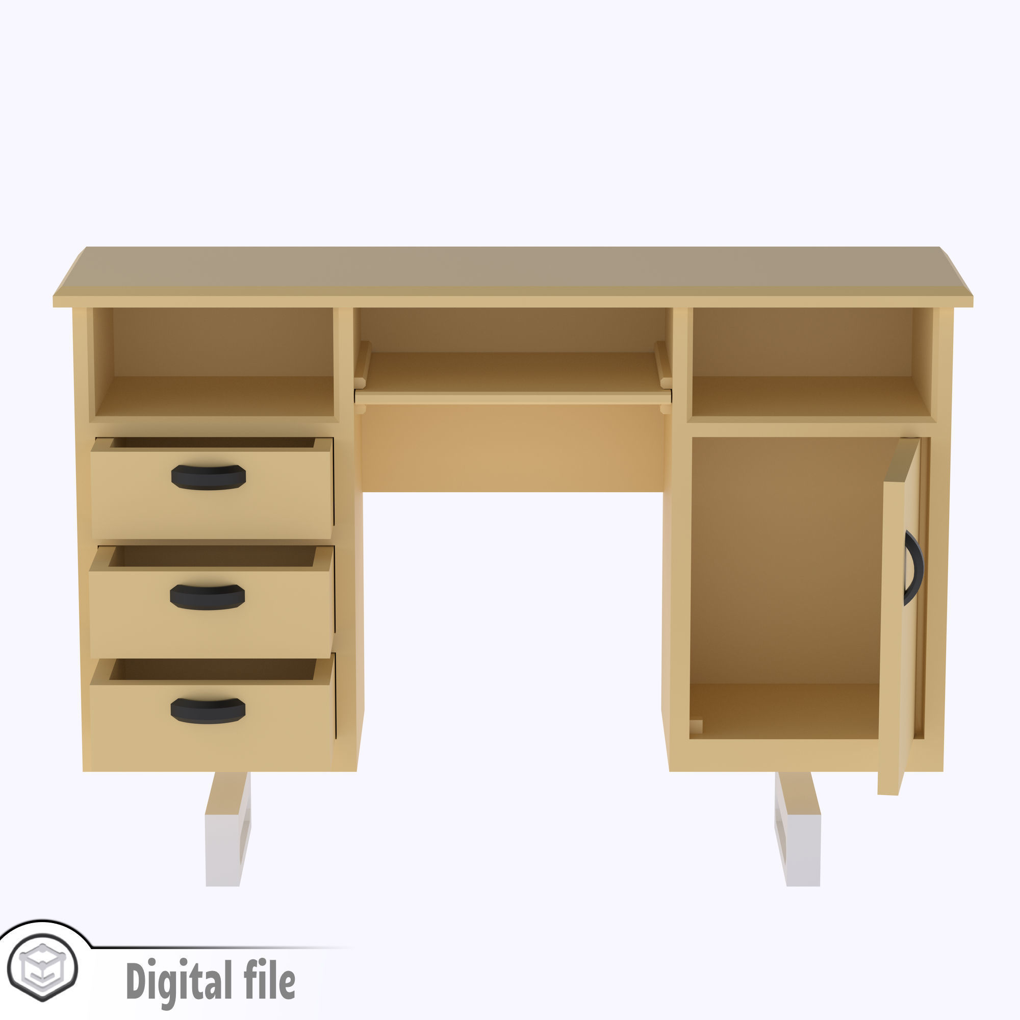 Classic Desk with functional door drawers 3D print model_9
