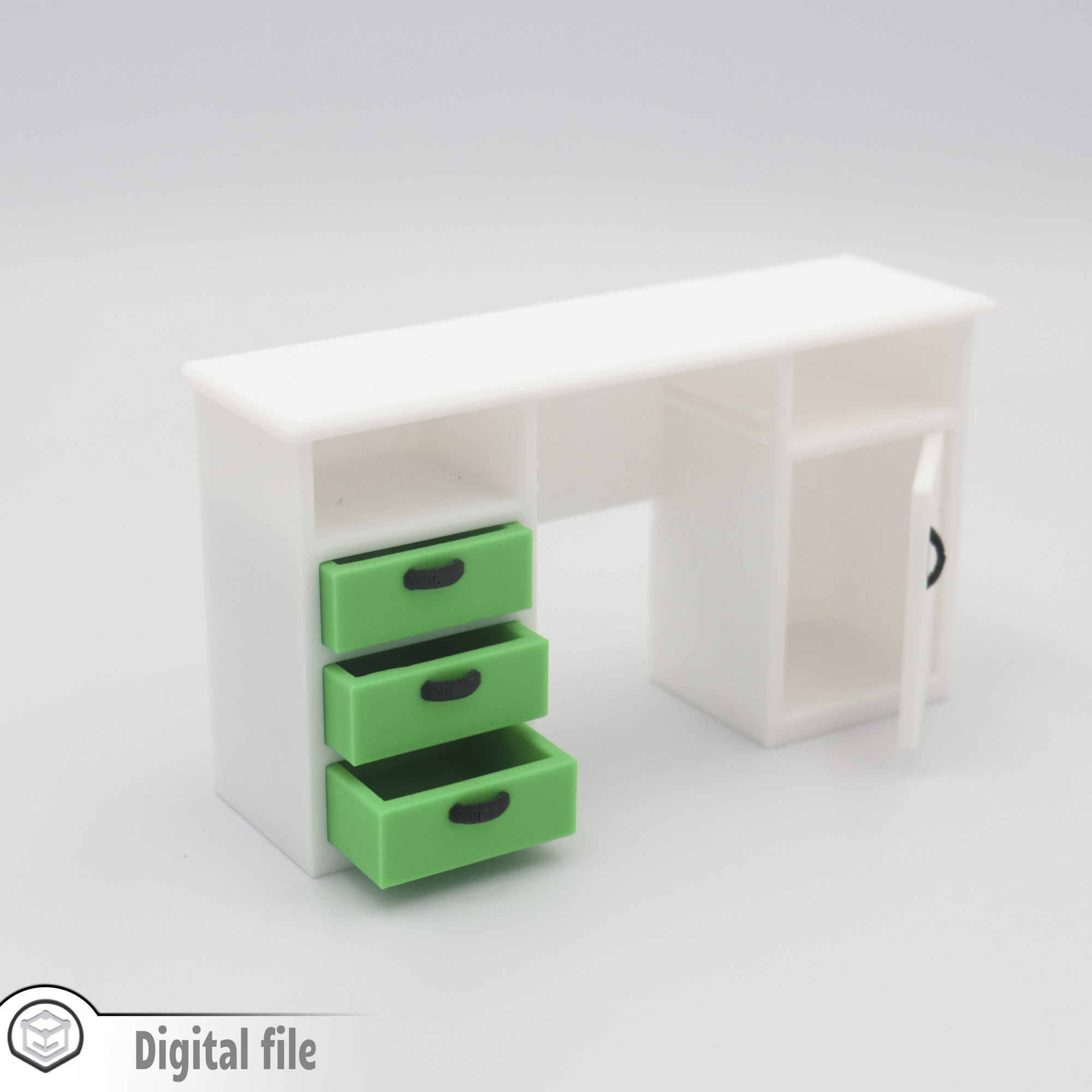 Classic Desk with functional door drawers 3D print model_1