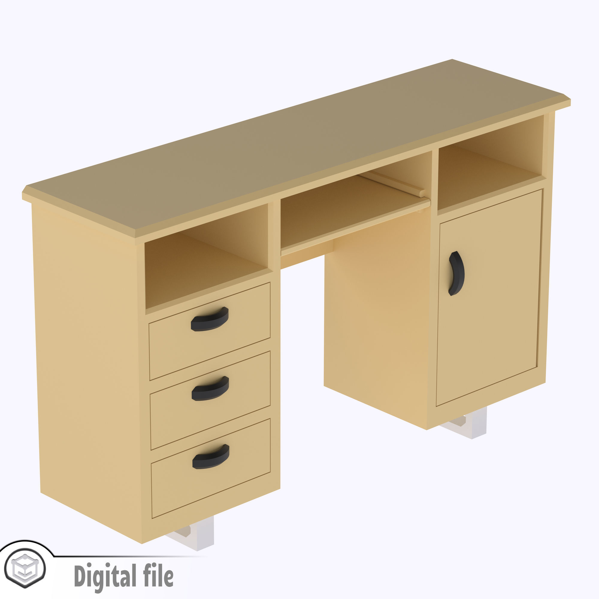 Classic Desk with functional door drawers 3D print model_5