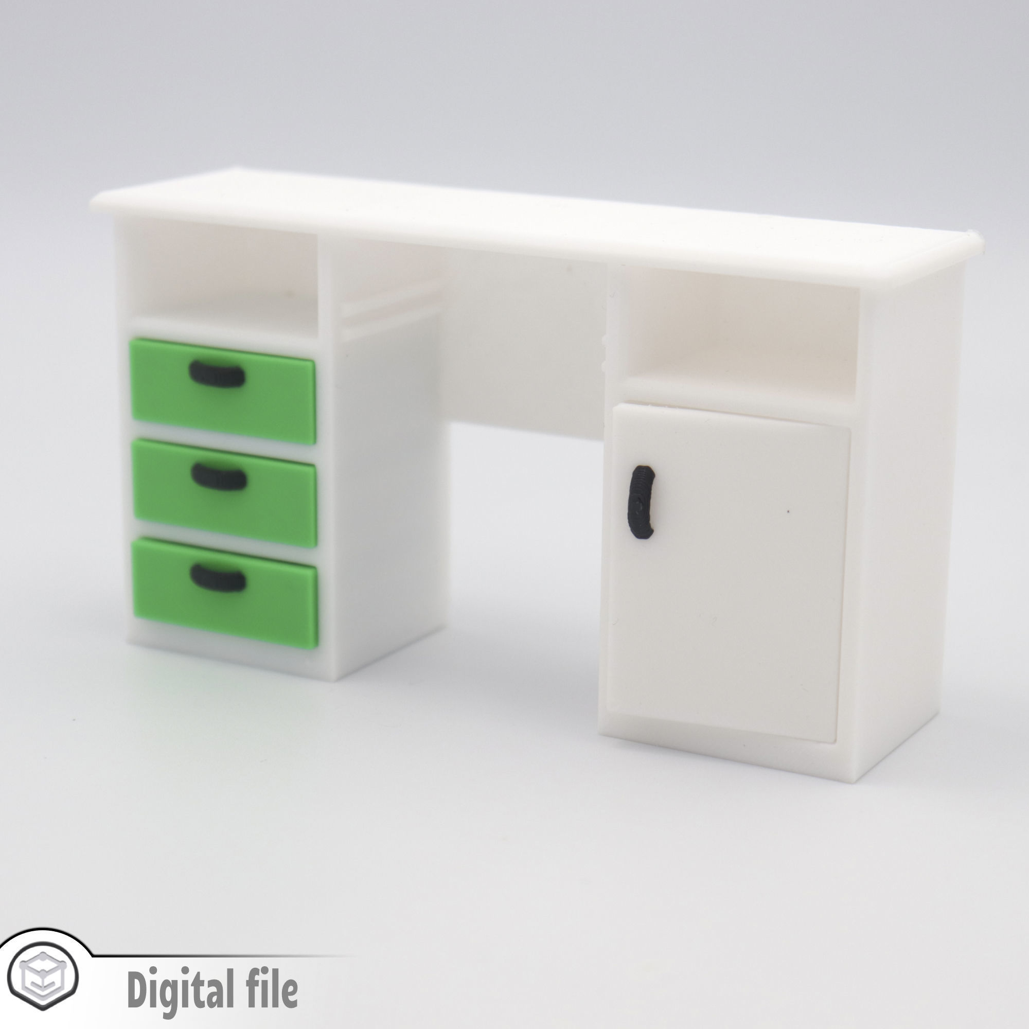 Classic Desk with functional door drawers 3D print model_2