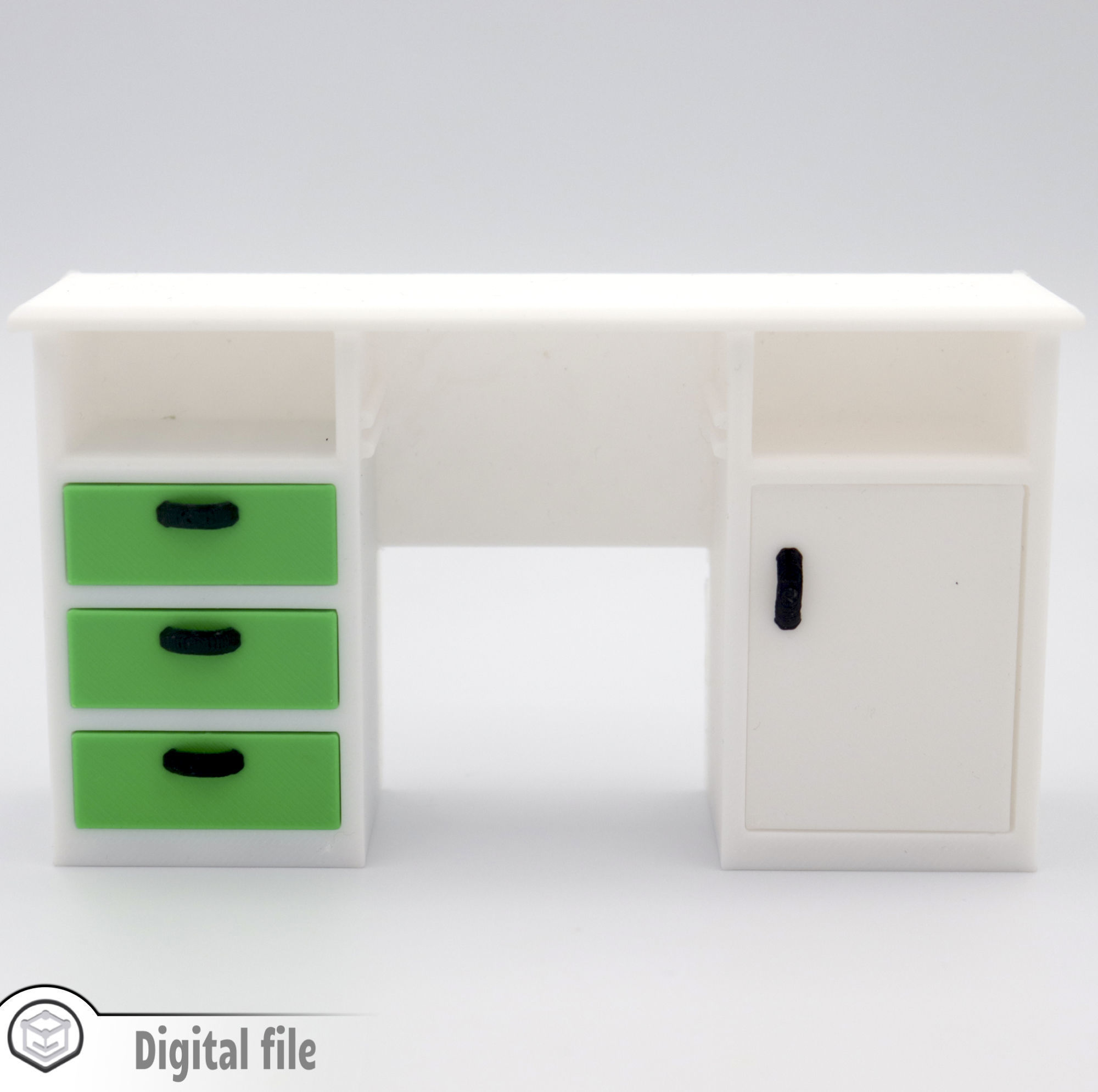 Classic Desk with functional door drawers 3D print model_4