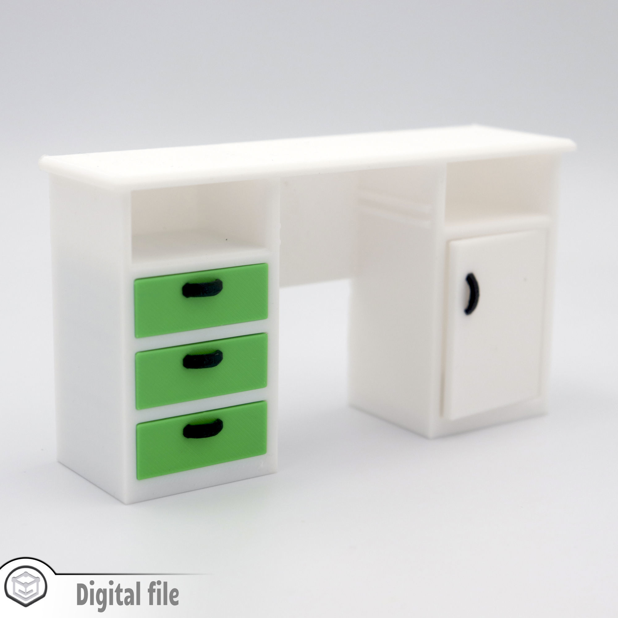 Classic Desk with functional door drawers 3D print model_3