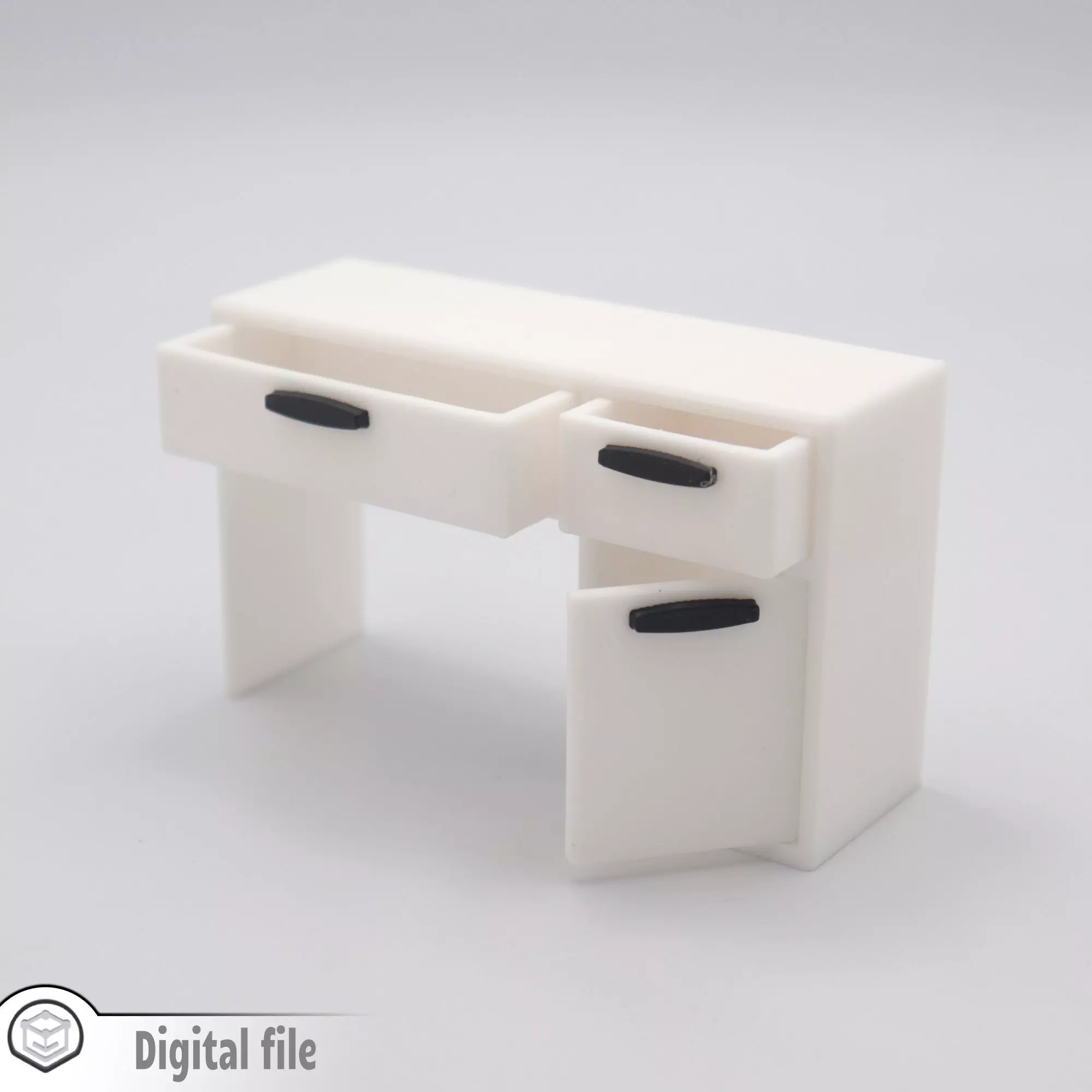 Classic Desk with functional door drawers 3D print model_0
