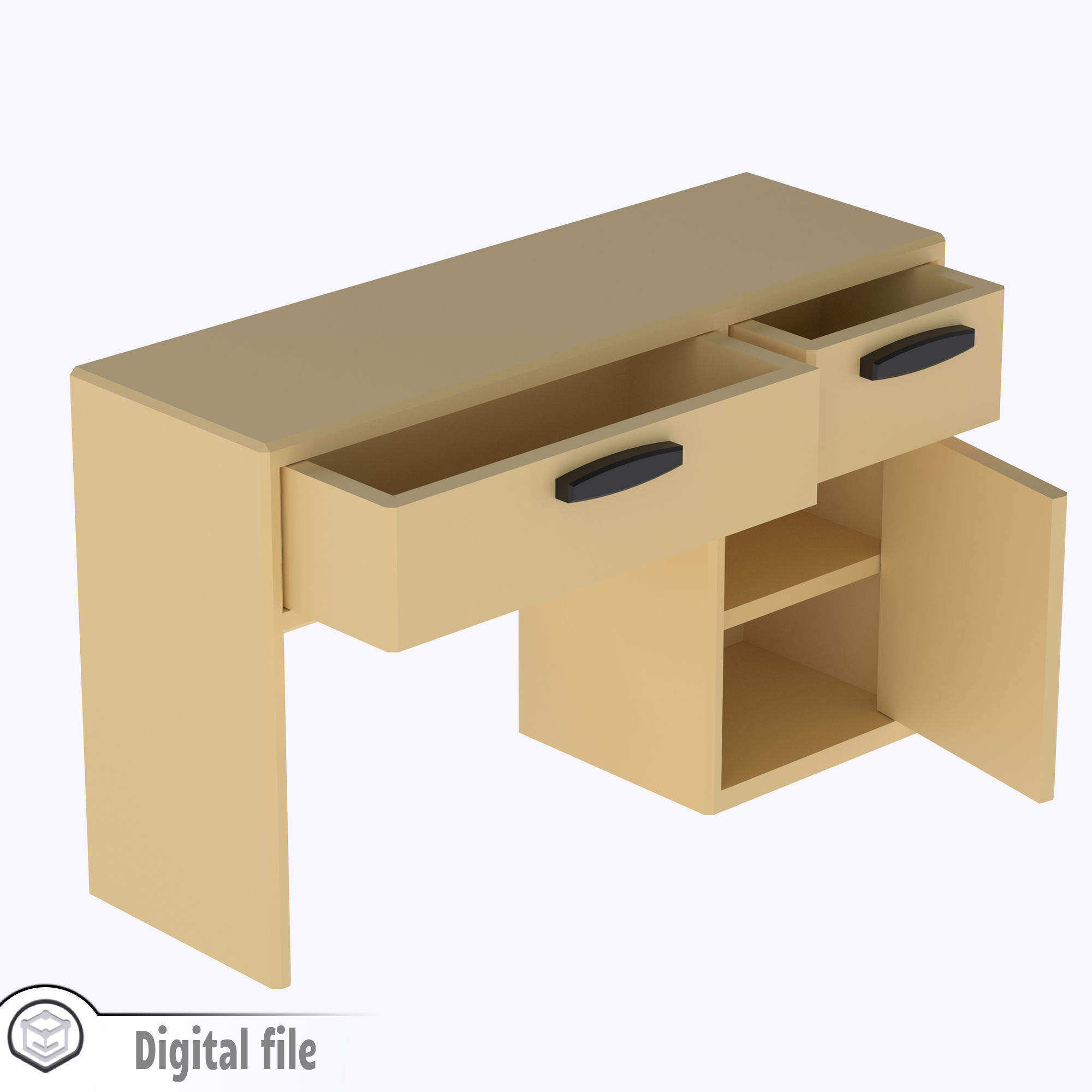 Classic Desk with functional door drawers 3D print model_10