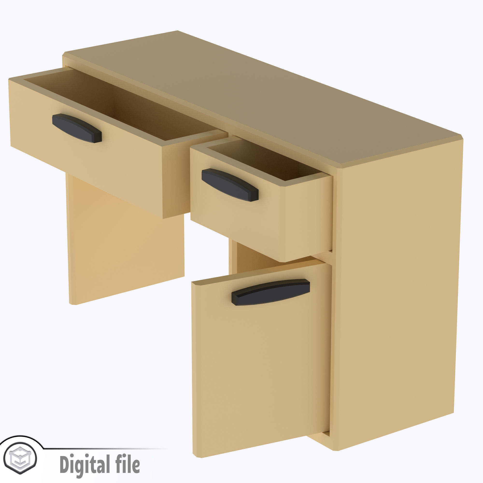 Classic Desk with functional door drawers 3D print model_9
