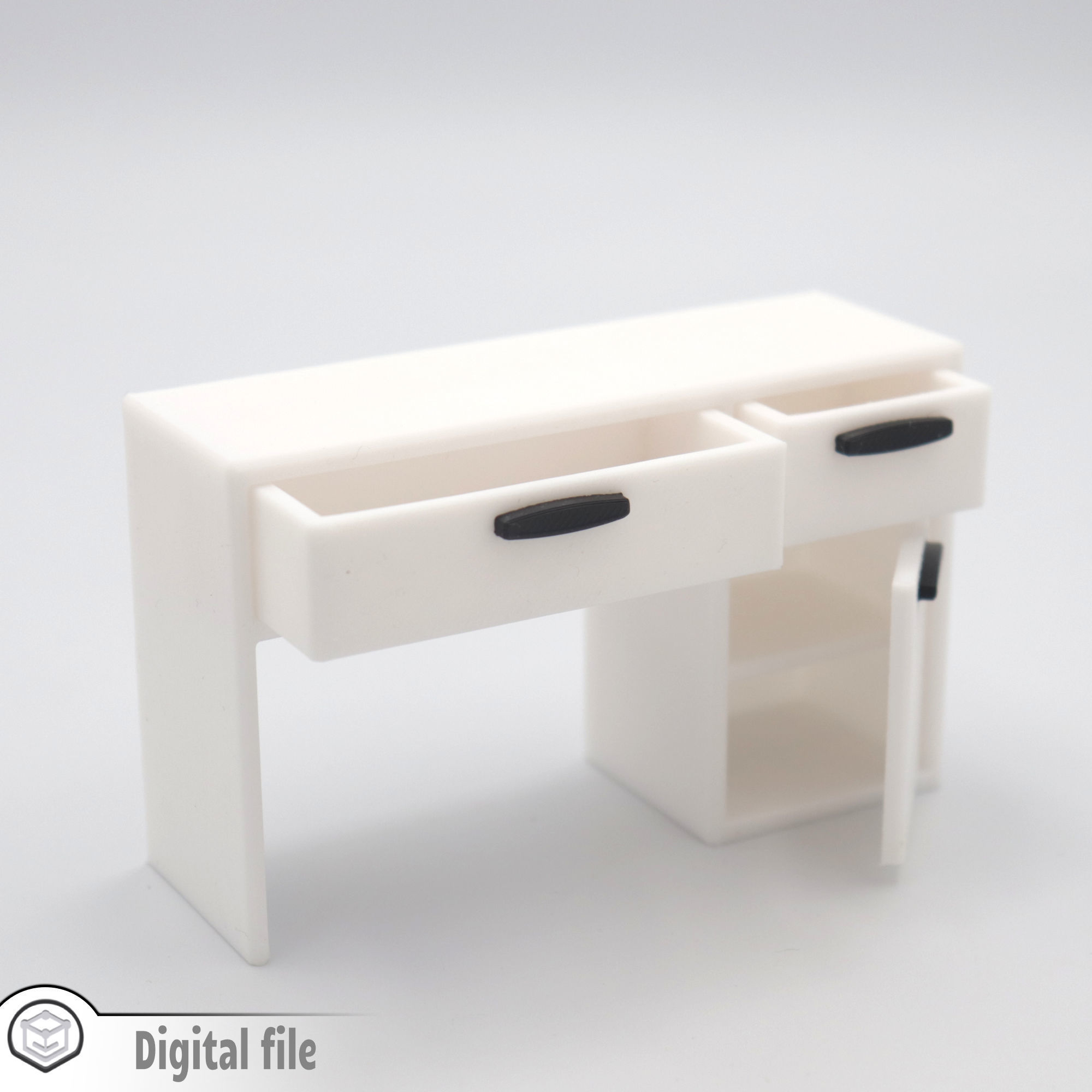 Classic Desk with functional door drawers 3D print model_4