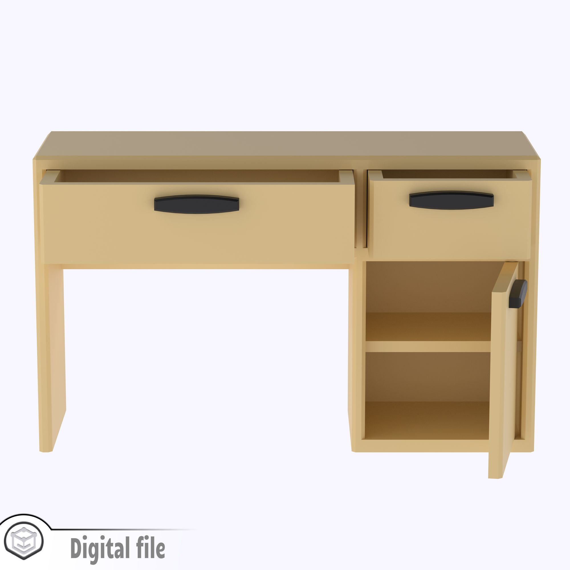 Classic Desk with functional door drawers 3D print model_11