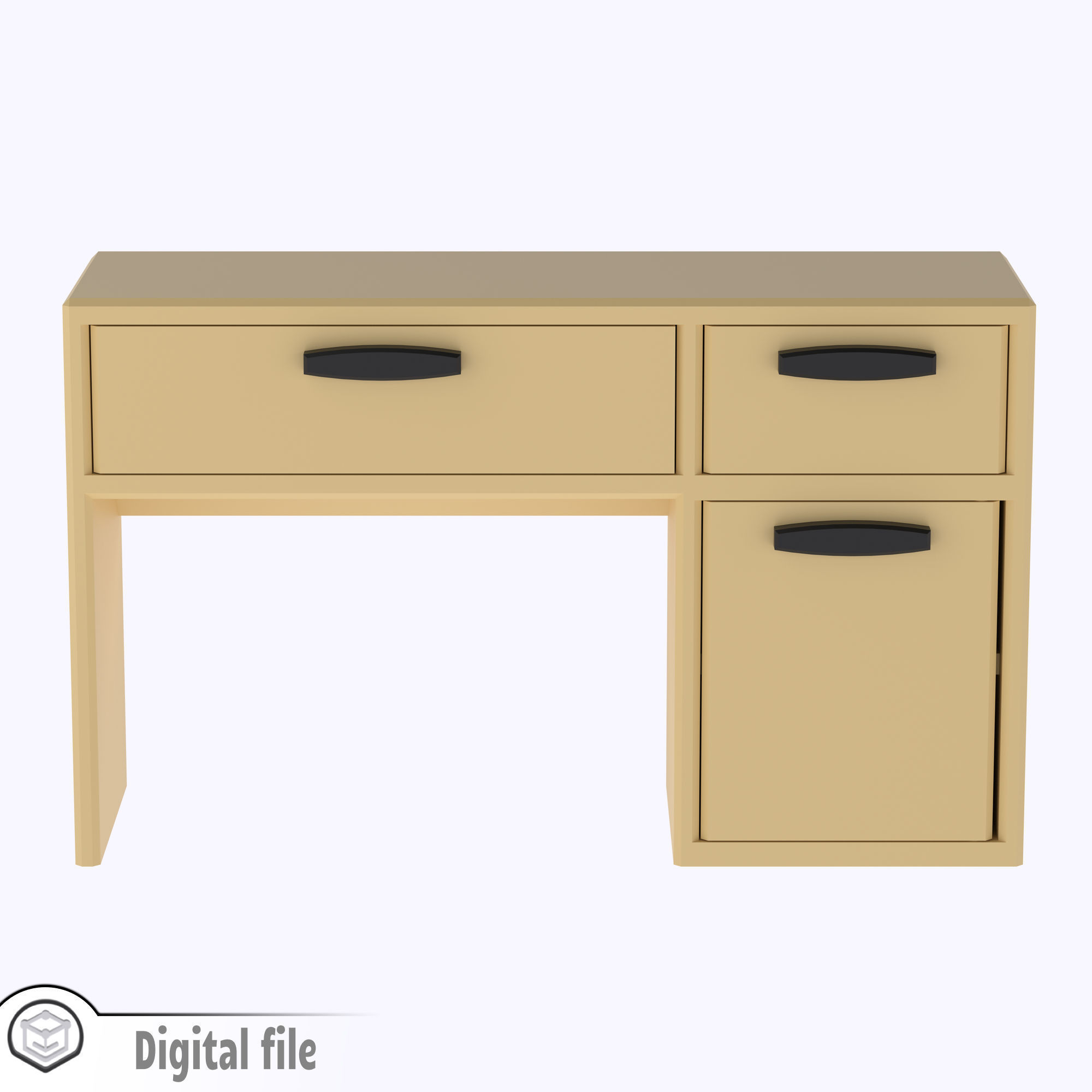 Classic Desk with functional door drawers 3D print model_8