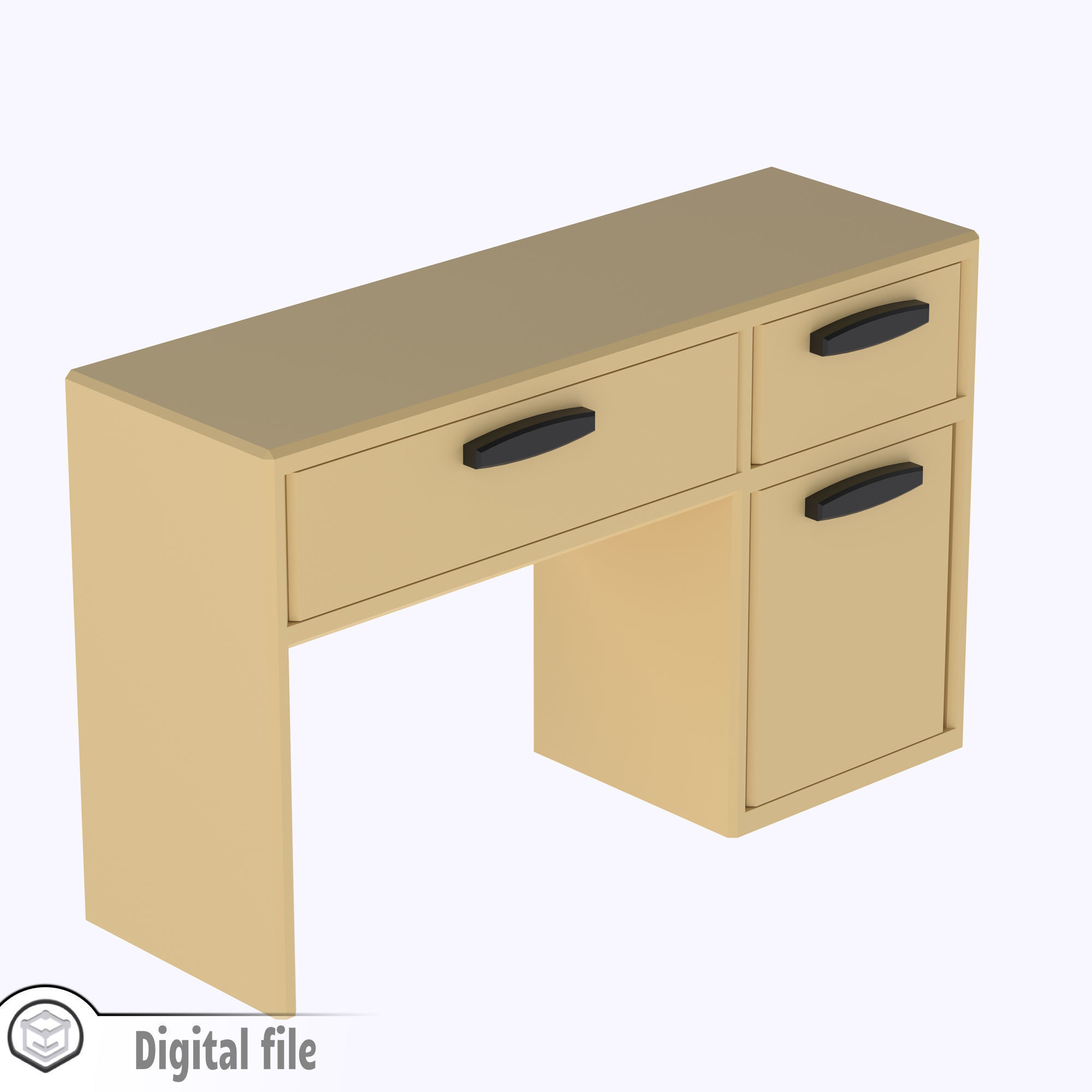 Classic Desk with functional door drawers 3D print model_7