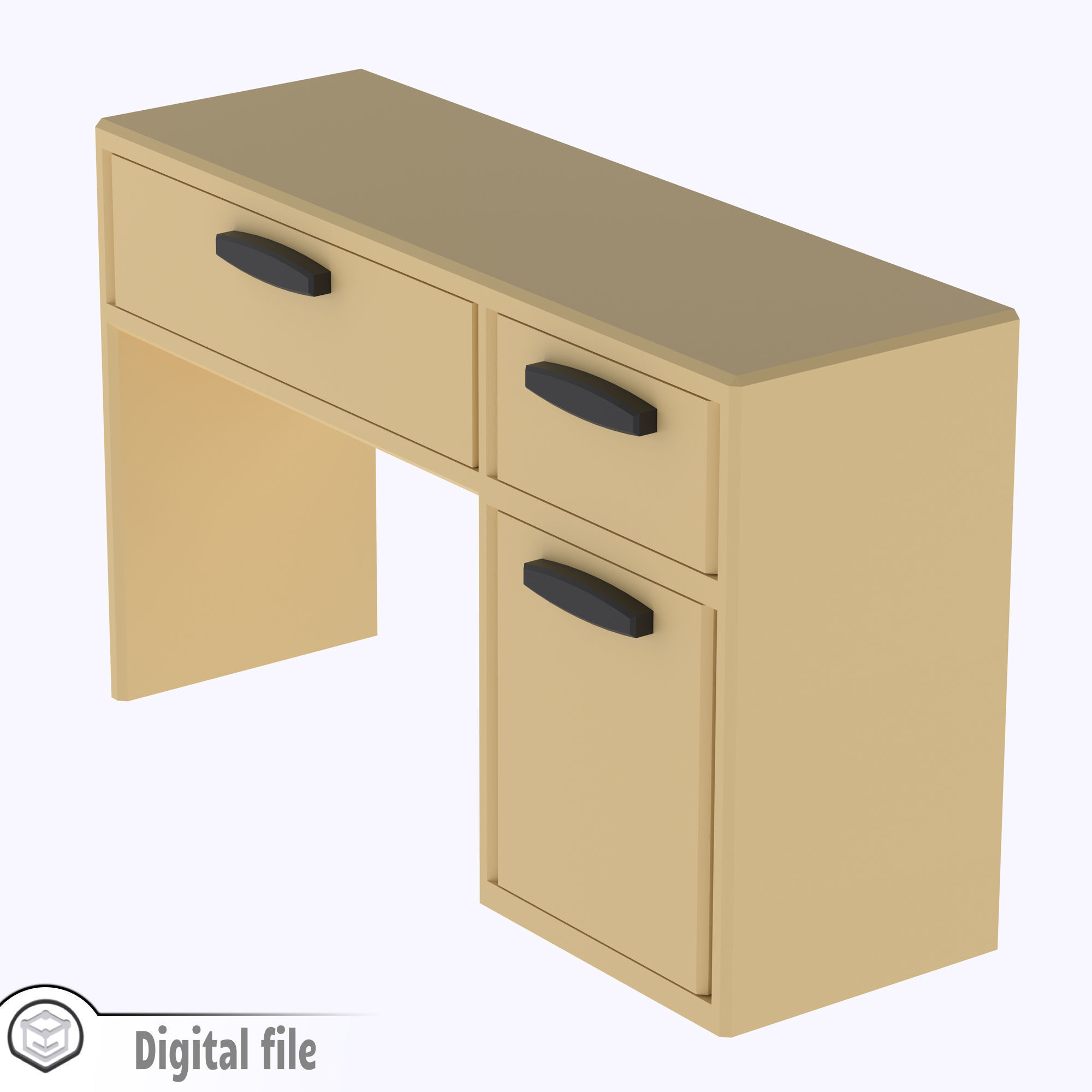 Classic Desk with functional door drawers 3D print model_6