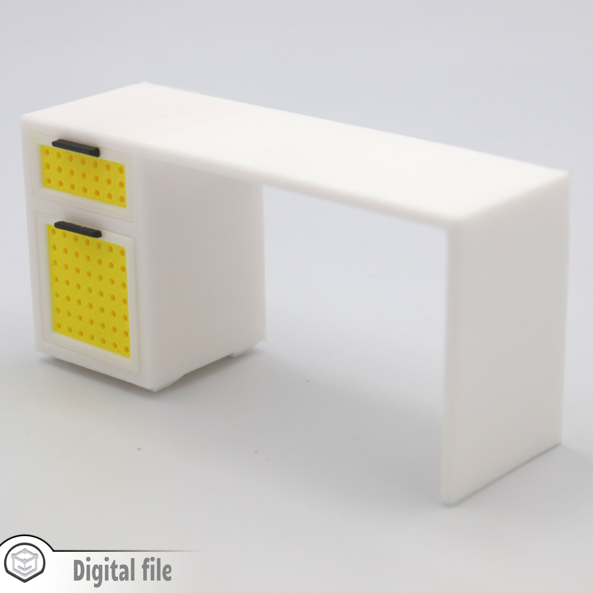Desk with functional door drawer and customizable panel 3D print model_1