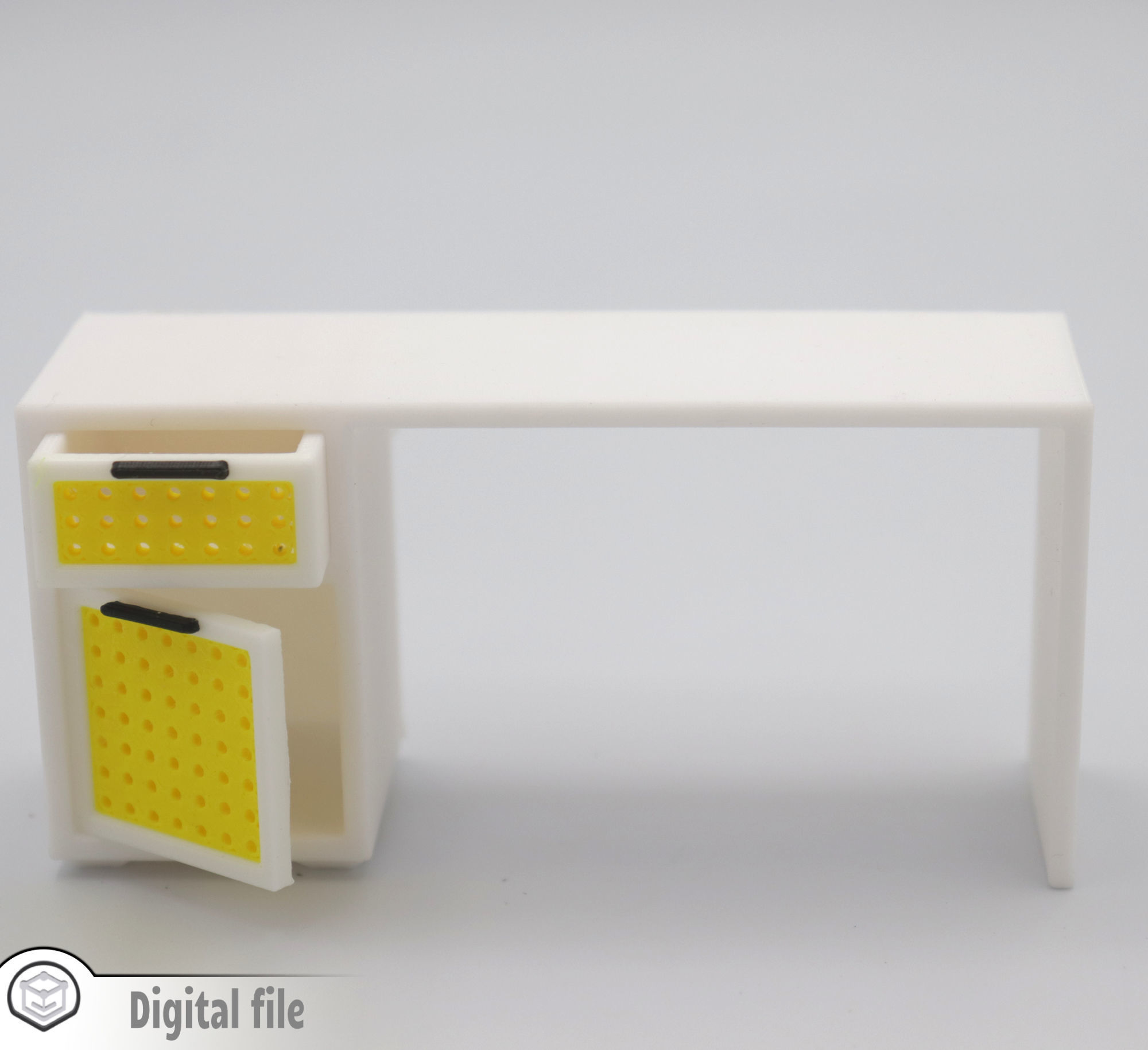 Desk with functional door drawer and customizable panel 3D print model_3
